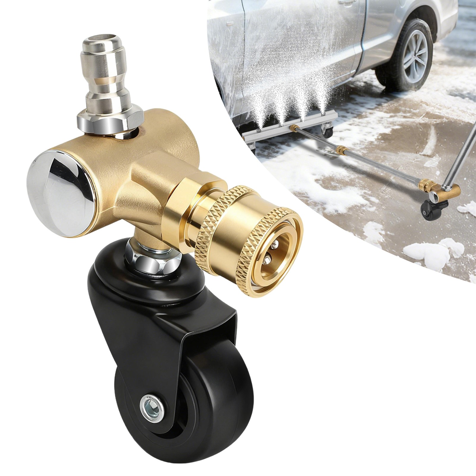 360° Rotating 1/4″ Brass Undercarriage Cleaner Swivel Wheel for Pressure Washer