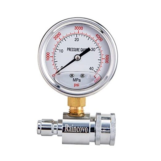 Pressure Washer Gauge, 6000 PSI, 3/8 Inch Quick Connect, Pressure Gauge for