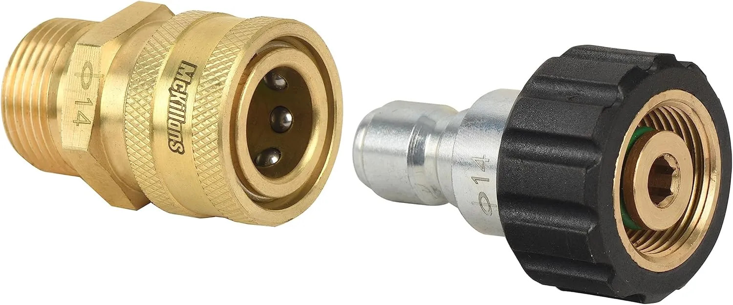 McKillans Pressure Washer Quick Connect Kit M22 14mm to 3/8 Inch Brass Adapter