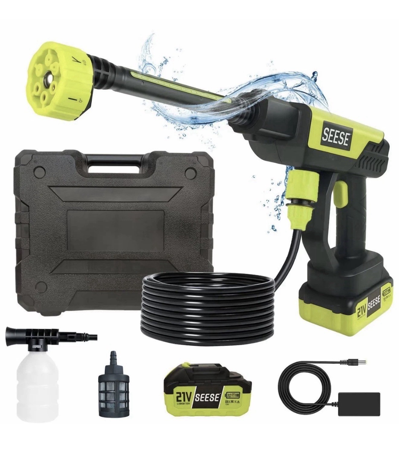 SEESE 1000 PSI Cordless Pressure Washer for Car & Garden with Charger Base