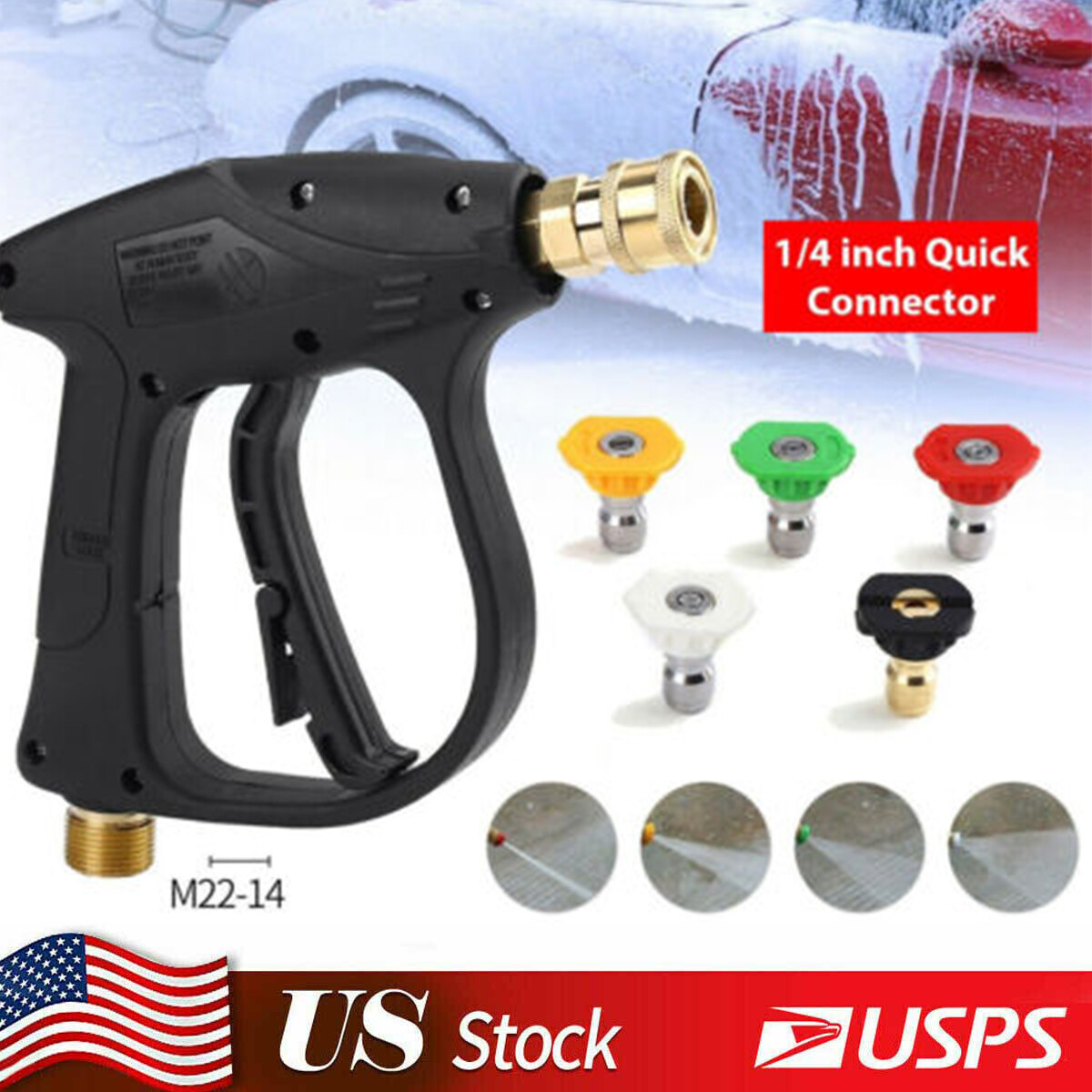 4350 PSI cleaning water gun + 5 pieces pressure nozzle. 1/4″ quick coupler