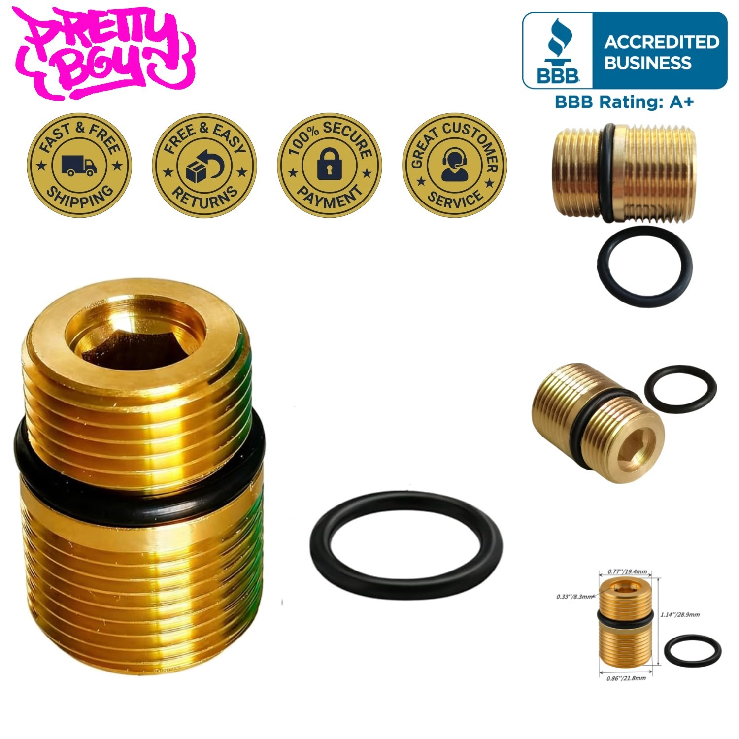 Pressure Washer Brass Fitting 7110264 – M20 to M22 Connection with O-Ring Seal