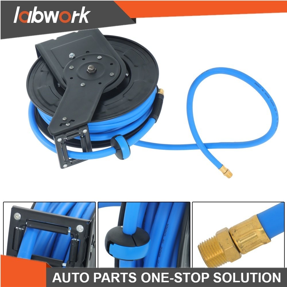 Labwork Double Arm Hose Reel With 1/2” x 50′ Premium Rubber Hose Retractable