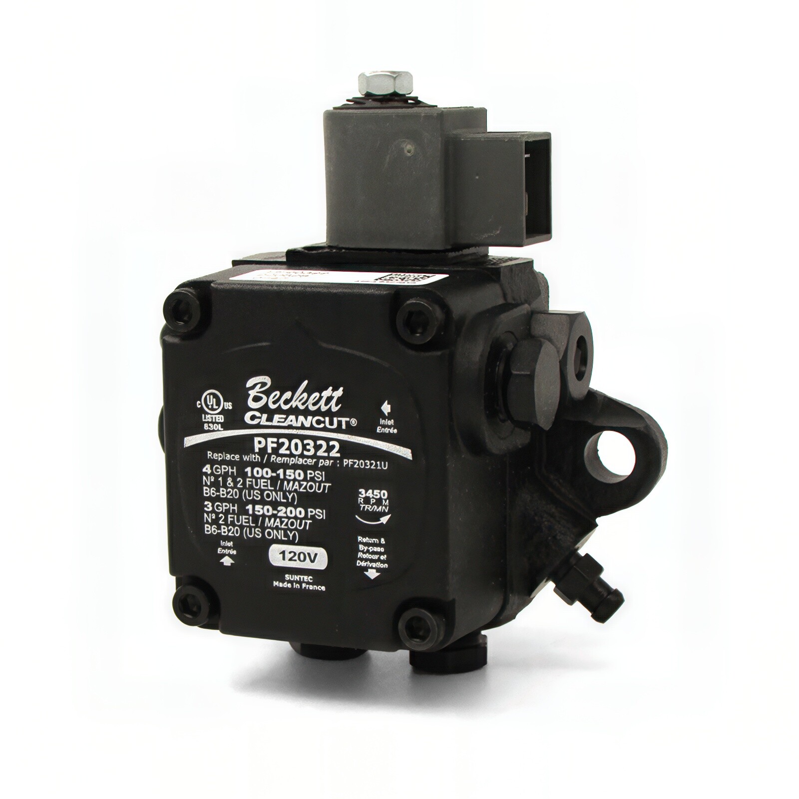 Beckett CleanCut Fuel Pump PF20322, 120VAC, 100-200 PSI, Genuine OEM