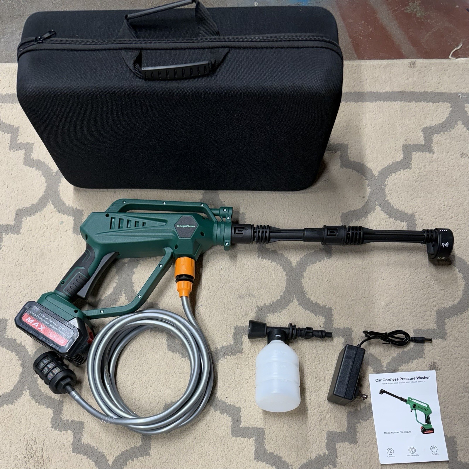 Cordless Car Washer & More Cleaning Gun w 6-n-1 Nozzle & Rechargeable Battery