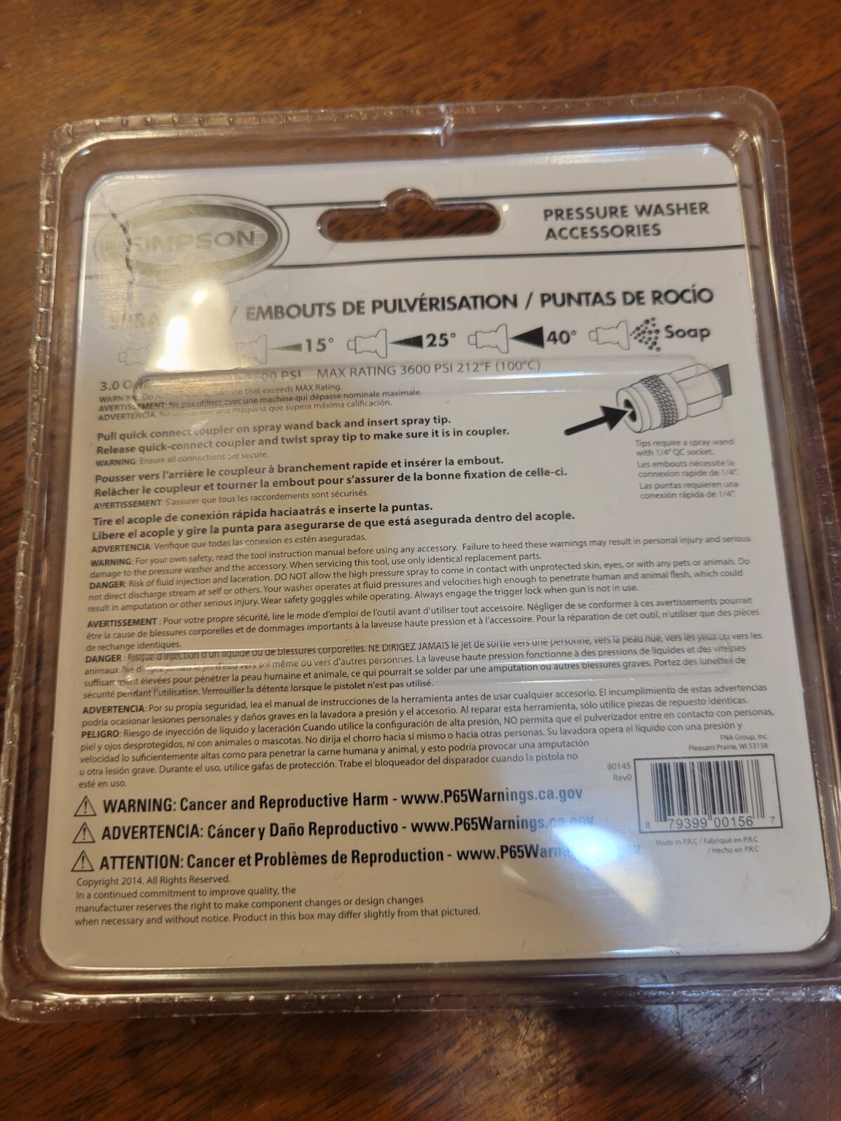 5 Pcs Simpson 80145 Spray Pressure Washer Tips 3600 PSI