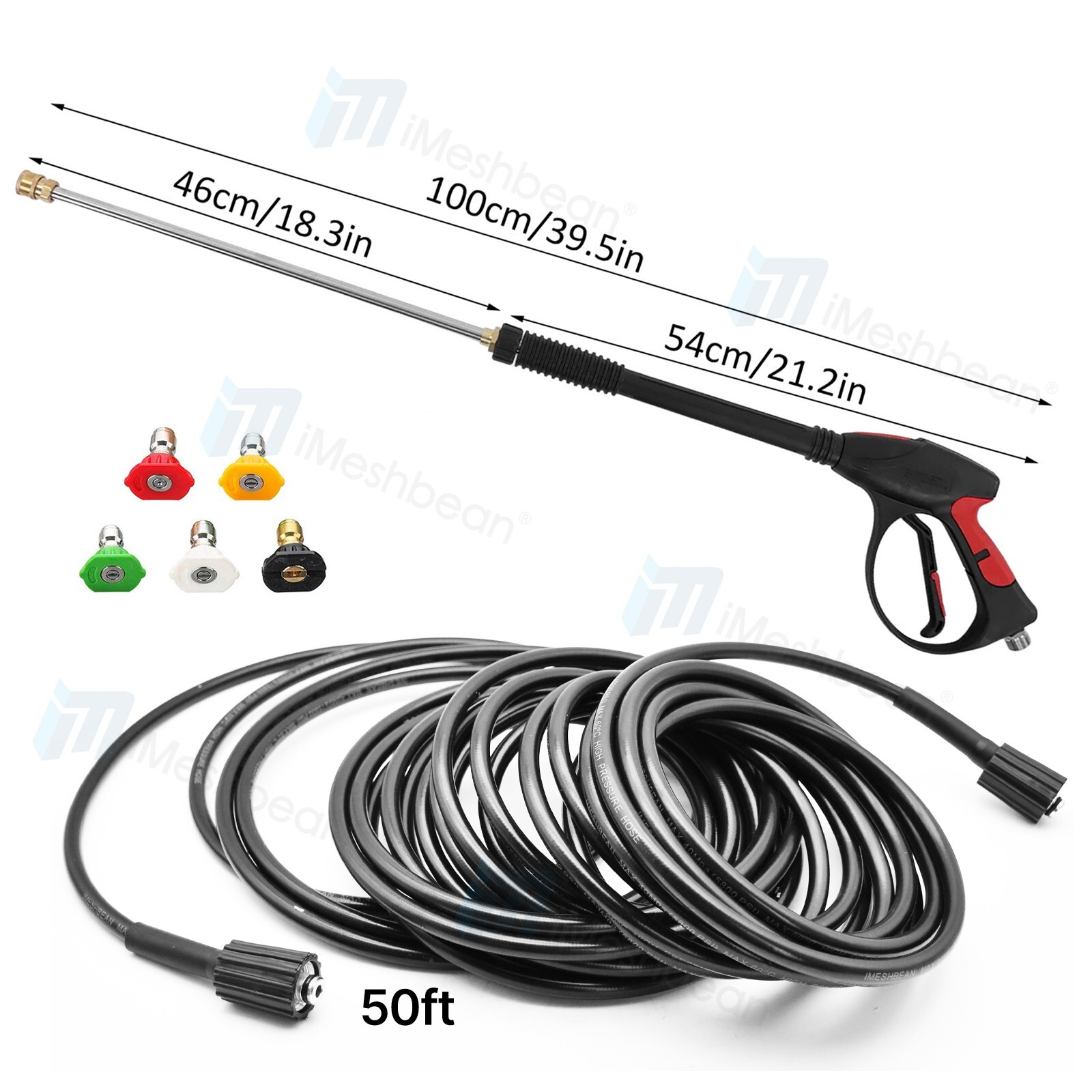 High Pressure 4000PSI Car Power Washer Gun Spray Wand Lance Nozzle and 50ft Hose