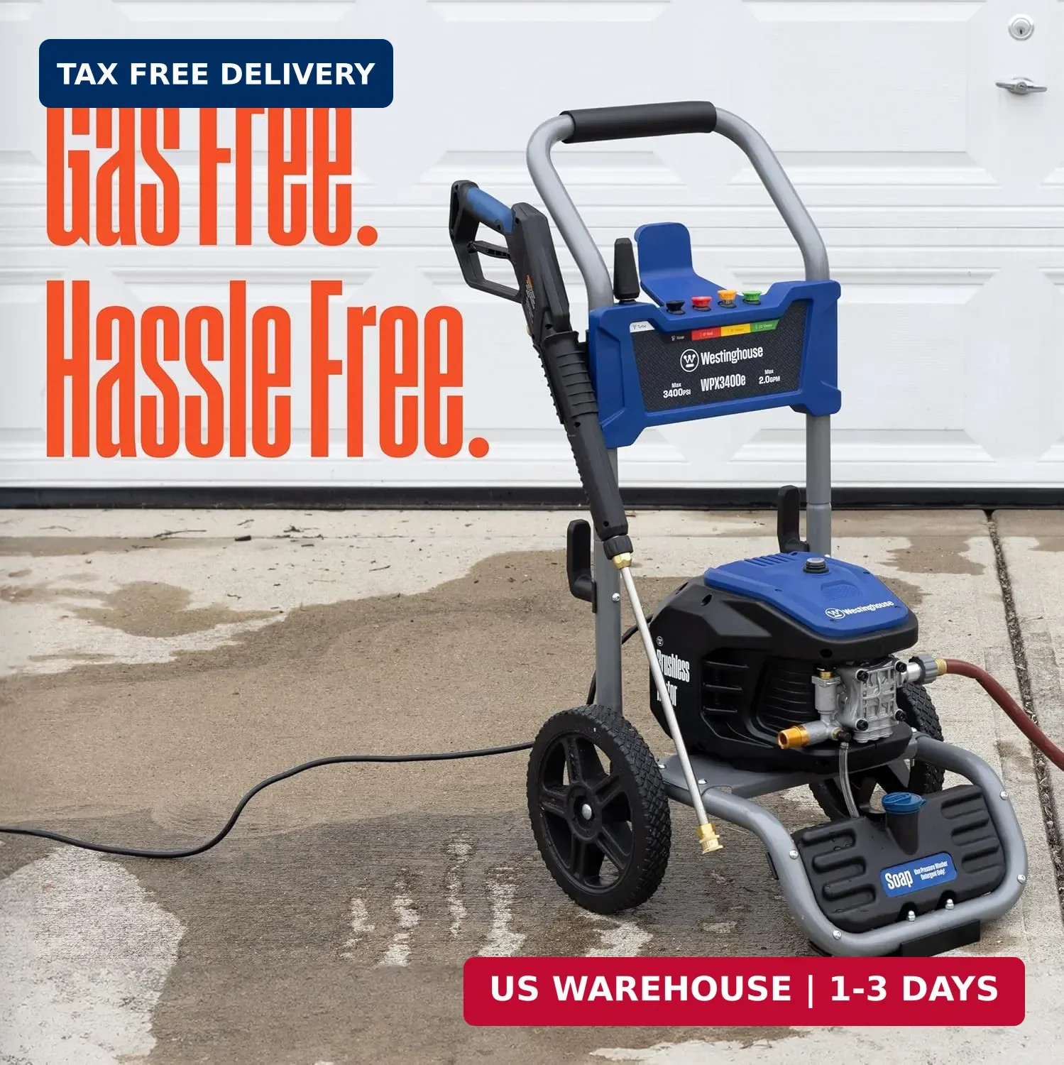 Westinghouse WPX3400e Electric Pressure Washer, 3400 Max PSI and 2.0 Max GPM, Br