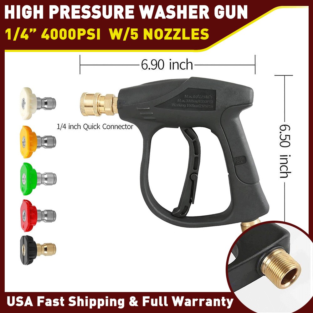4000PSI High Pressure Car Power Spray Washer Gun Wand Lance Nozzle Tips Hose Kit