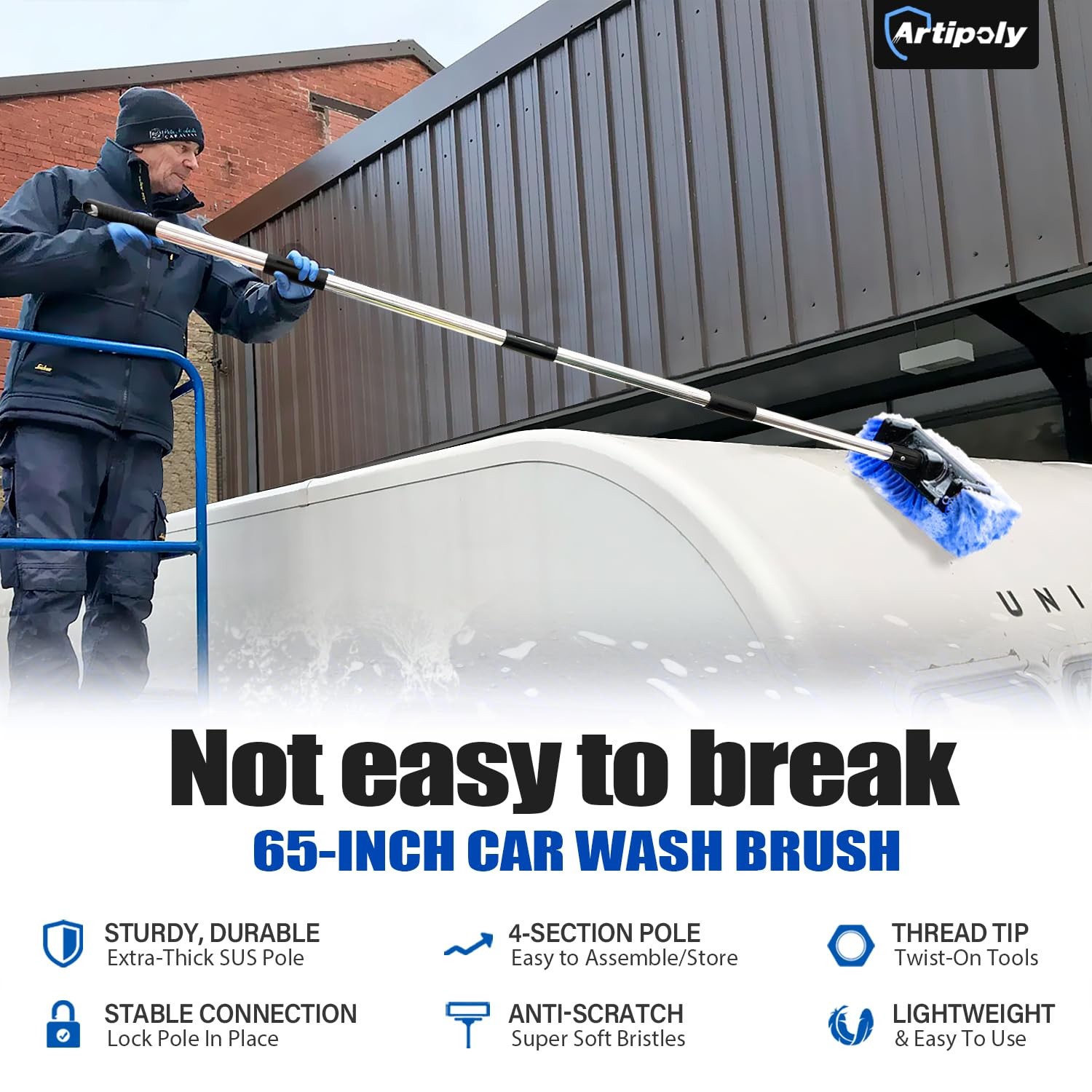 ARTIPOLY 65” Five-Sided Car Wash Brush with Long Handle, Scratch-Free 65″