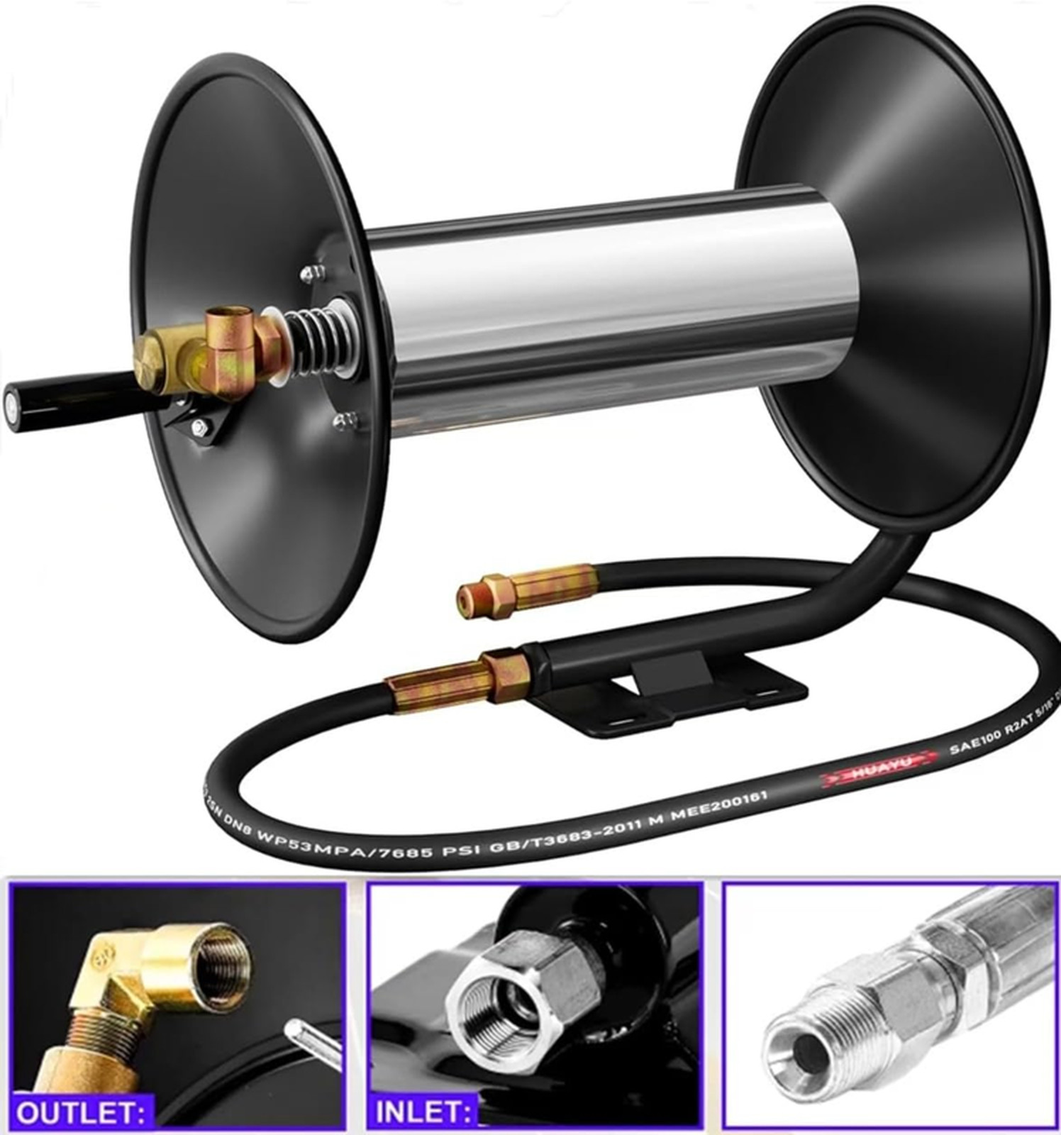 Pressure Washer Hose Reel，100FT Power Washer Hose Reel 3/8″ NPT Outlet Pipe