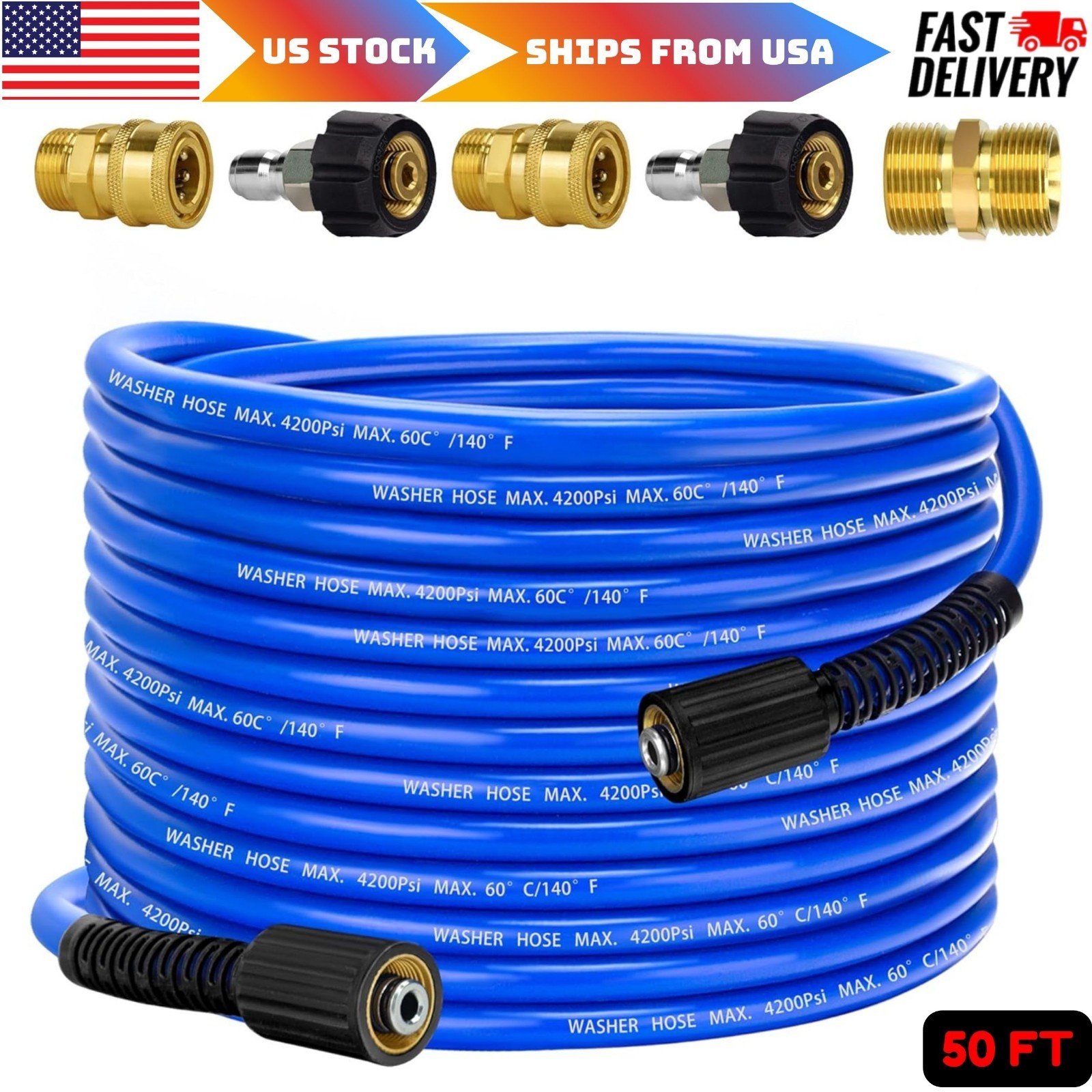 50Ftx1/4″ Pressure Power Washer Hose Flexible Kink-Resistant for Ryobi Troy Bilt