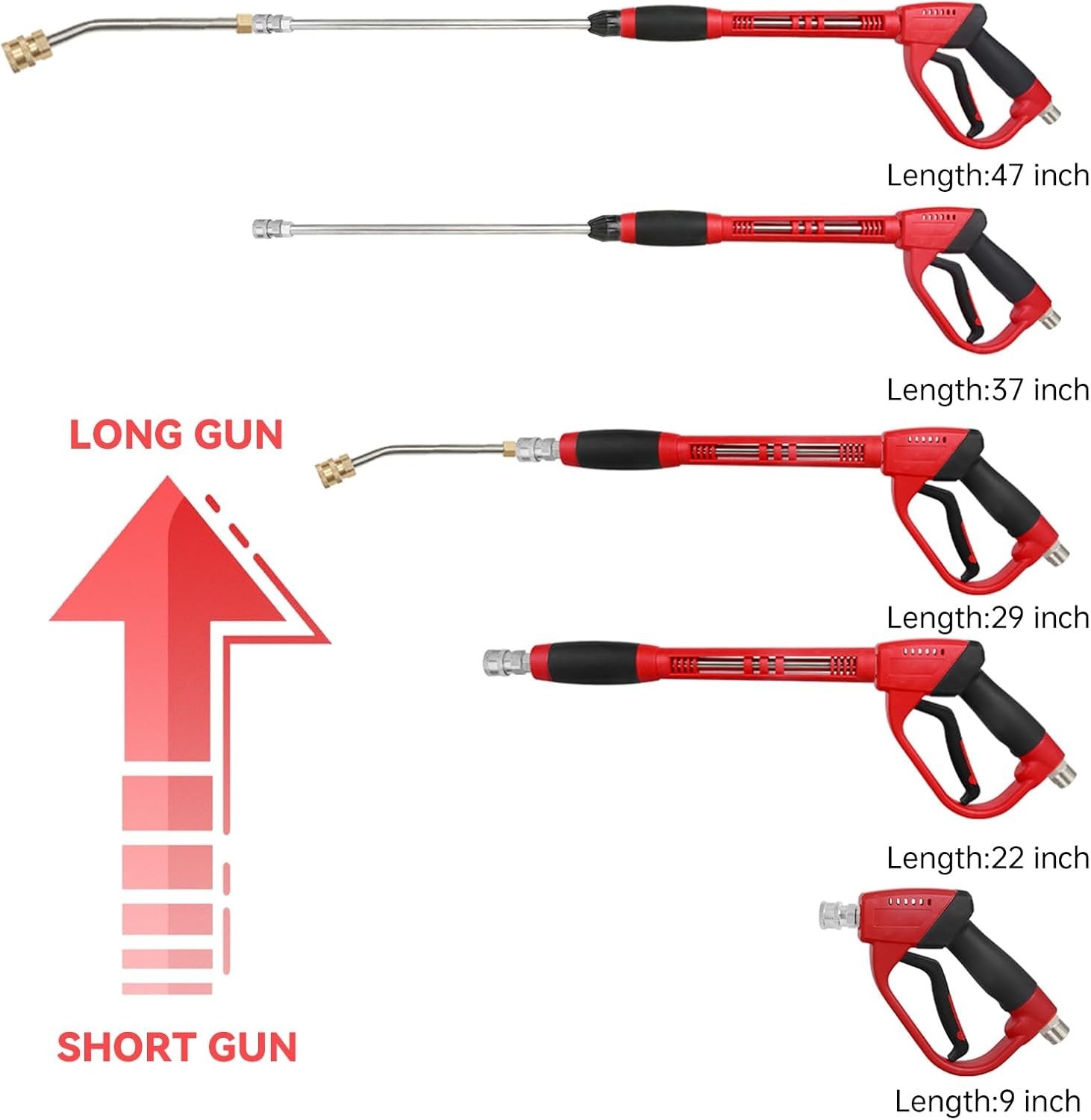 Durable Brass Pressure Washer Gun – 47 Inch with 5 Nozzel Tips for Cleaning