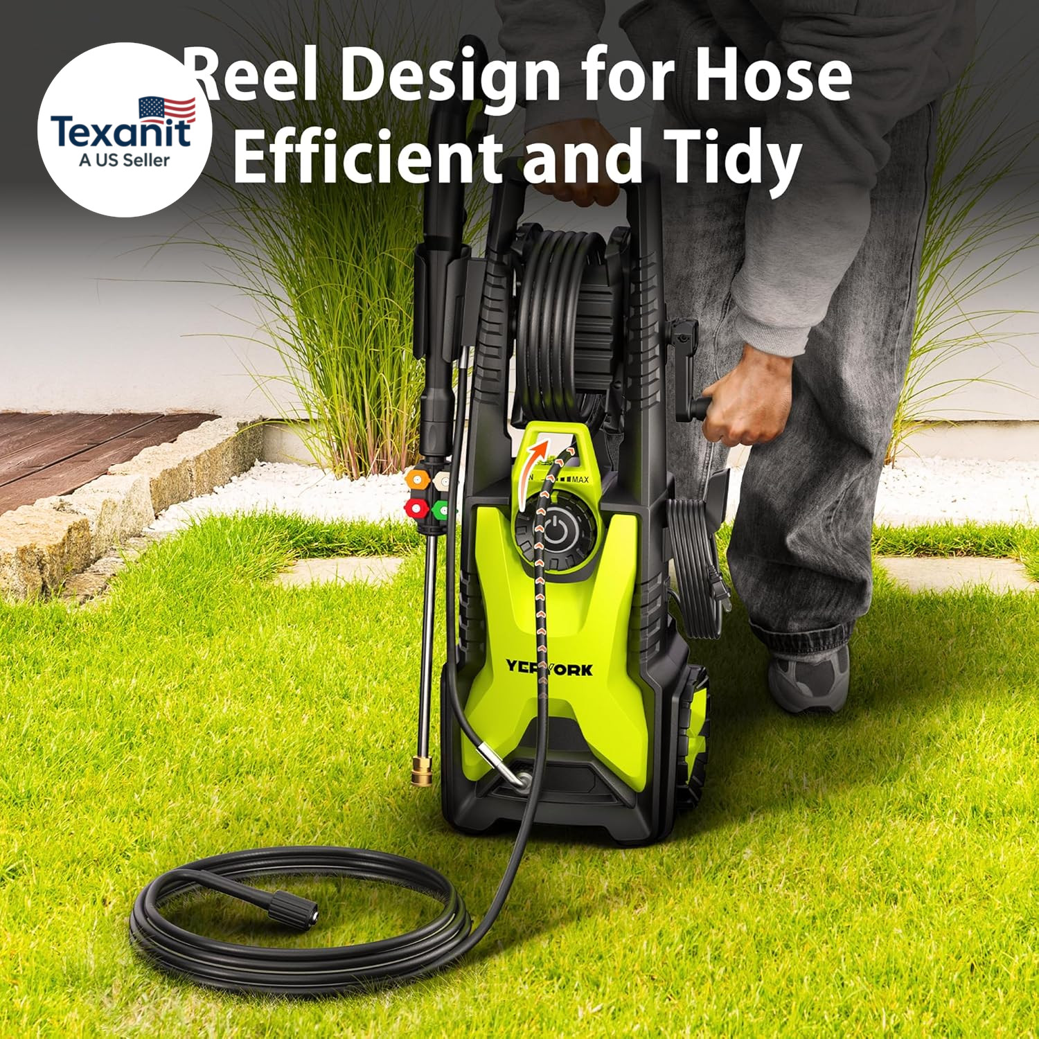 Adjustable 3000 PSI Pressure Washer,2.5 Max GPM Power Washer with 33 FT Retracta