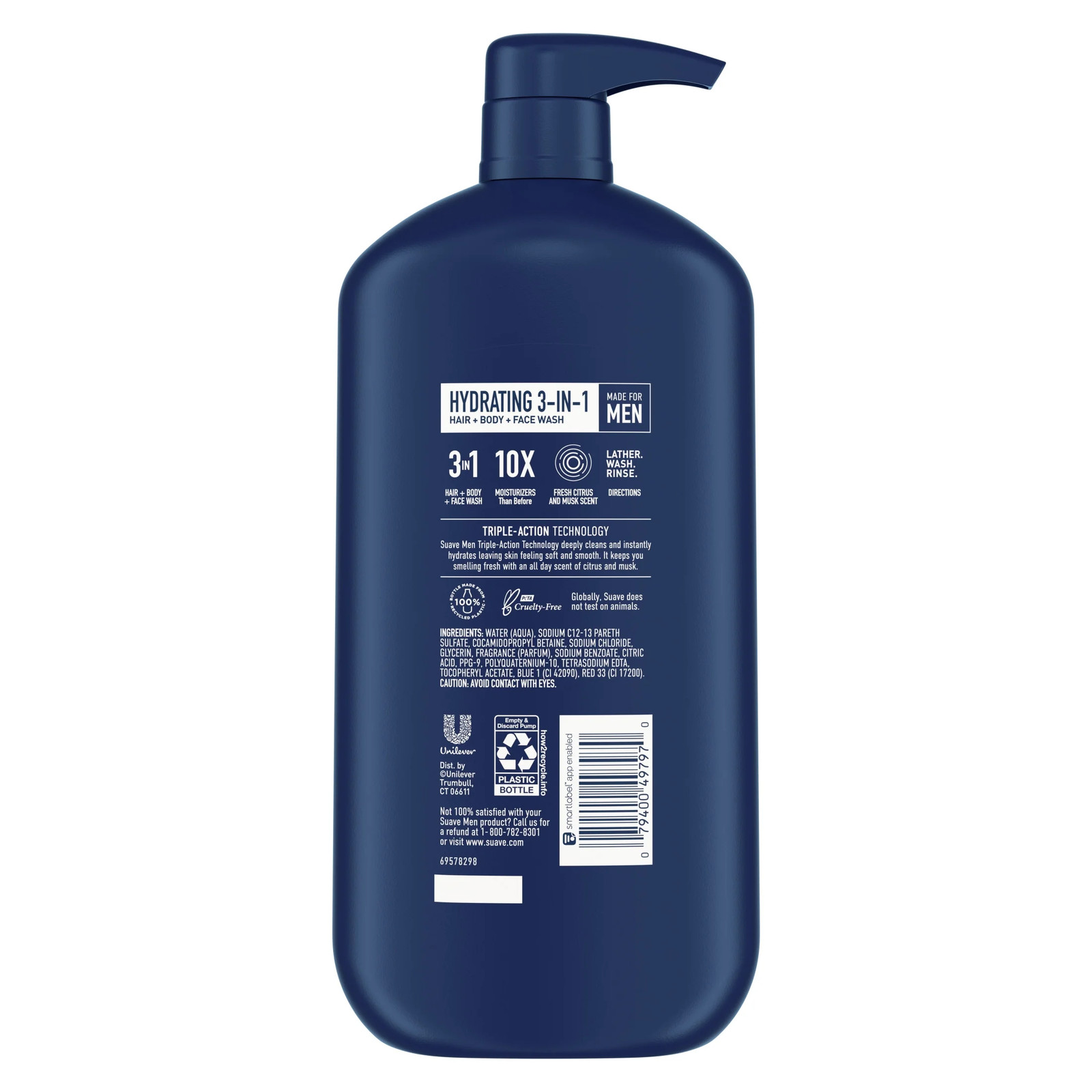 Men 3 in 1 Mens Body Wash, Hair, Face and Body Wash, Hydrating, Citrus & Musk, 3