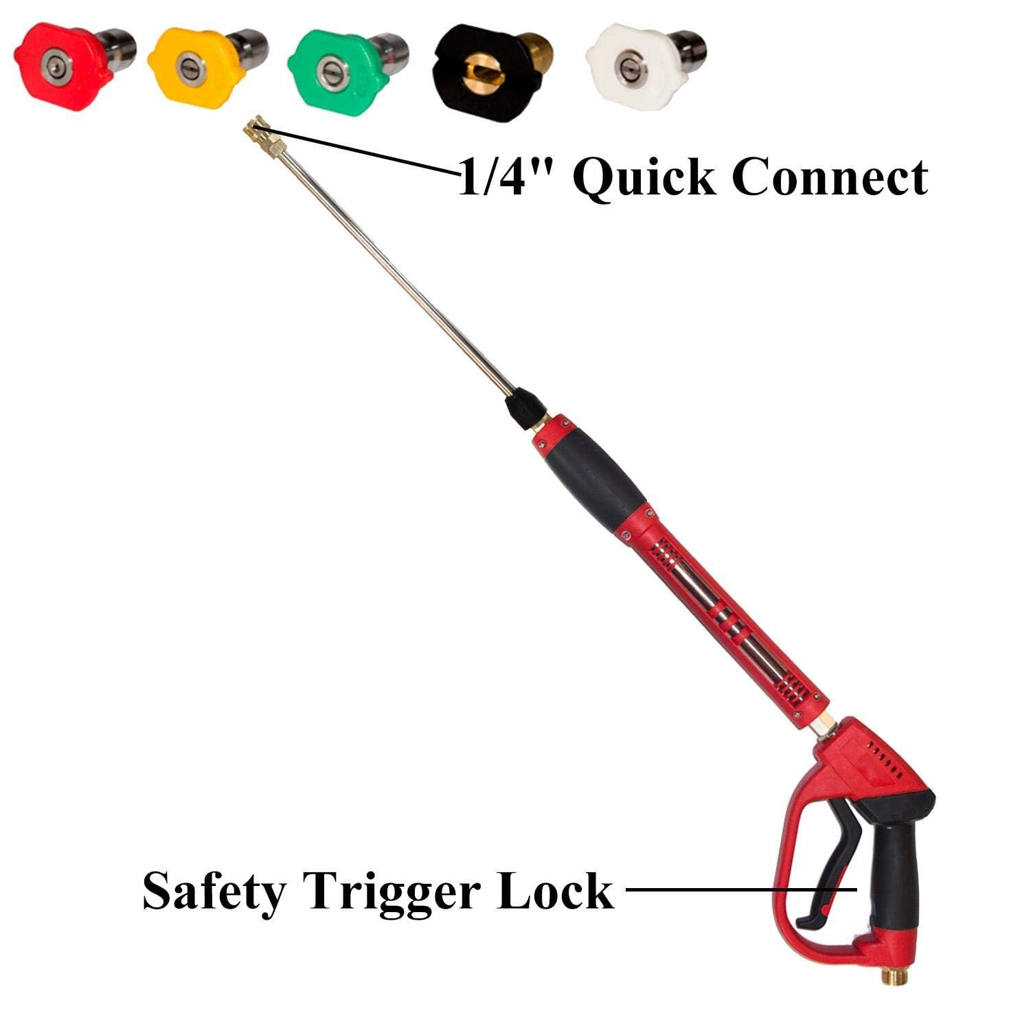 5000 PSI Red Pressure Washer Gun with 5 Nozzles and 40″ Extension Wand Set