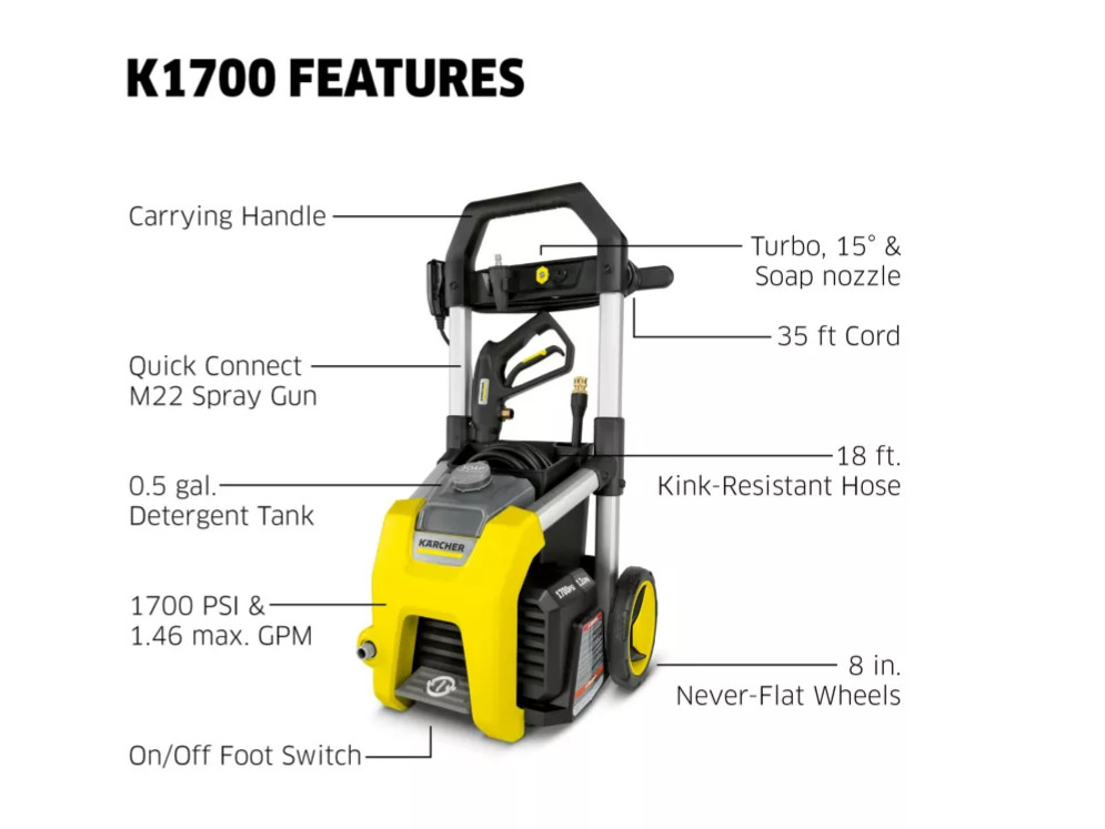 Karcher 1,700 PSI 1.2 GPM Electric Cold Water K1700 Pressure Washer, 20 ft. High