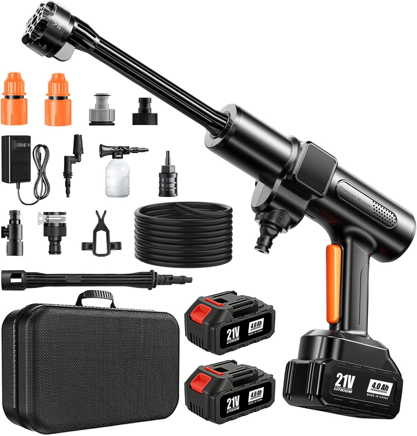 Cordless Pressure Washer, 1500 PSI Max Power Washer with 2X4.0Ah 21V Large Capac