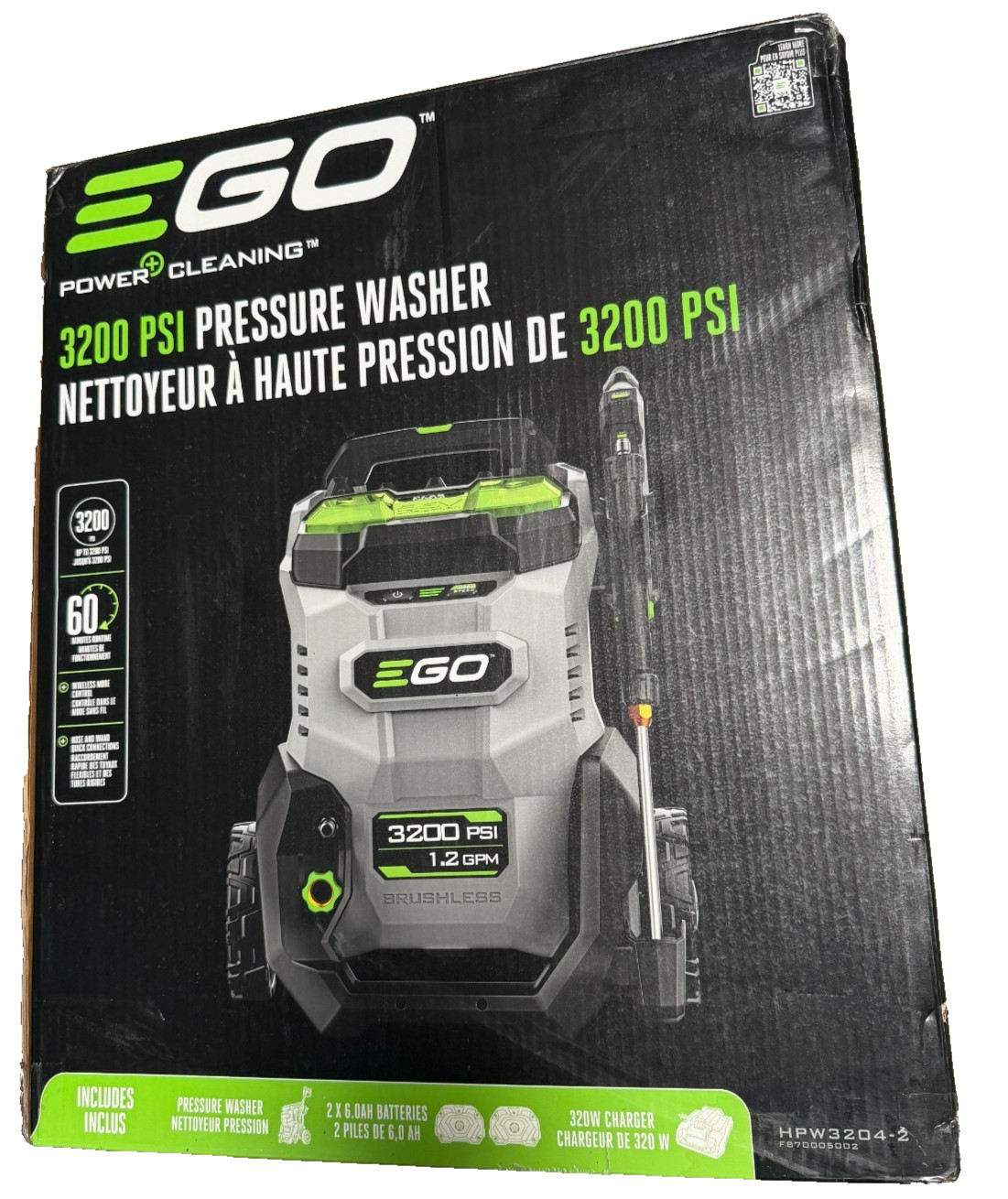 NEW! EGO HPW3204-2 POWER+ 3200 PSI Pressure Washer Kit, 56V 6.0 Ah, 320W