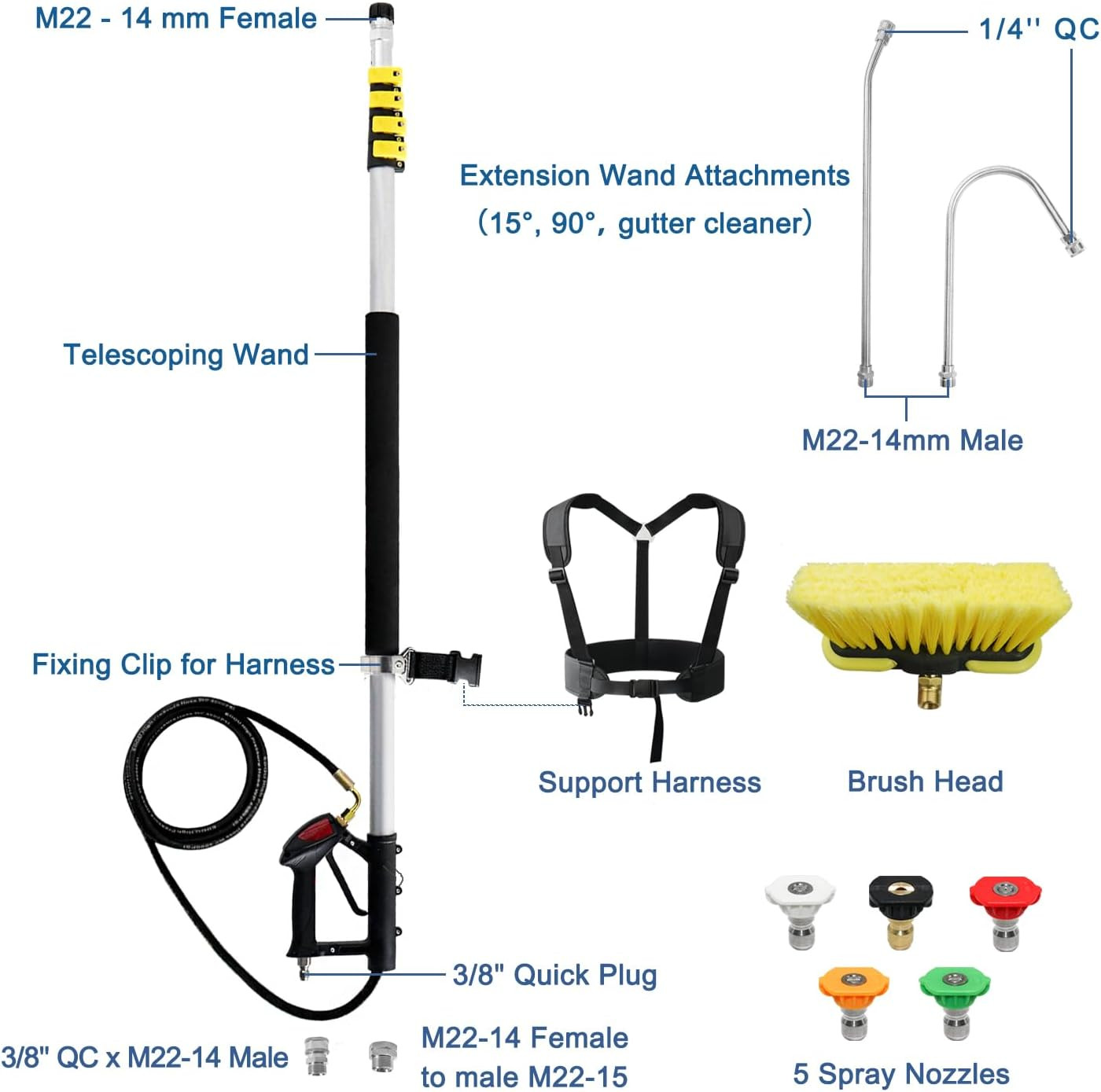 Aluminum 24 FT Telescoping Pressure Washer Wand with Pressure Washer Extension W
