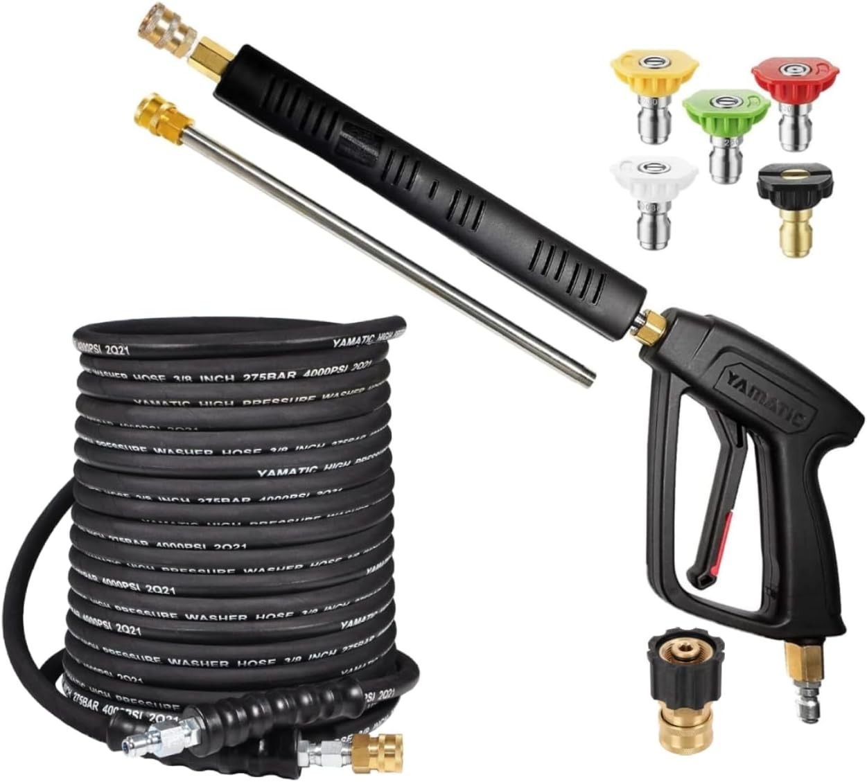 YAMATIC 4000 PSI Pressure Washer Gun and Rubber Power Washer Hose Kit, 50/100 FT