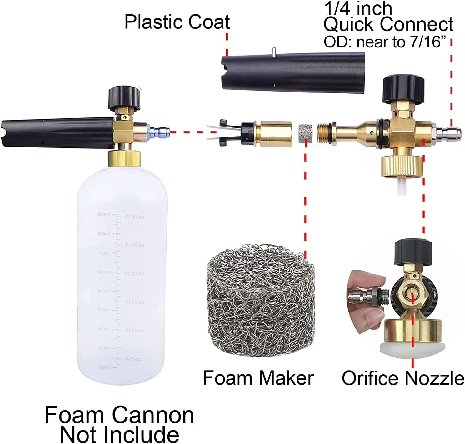 Foam Cannon Orifice Nozzle Tips and Foam Maker, Universal 1.1 Mm Thread Nozzle a