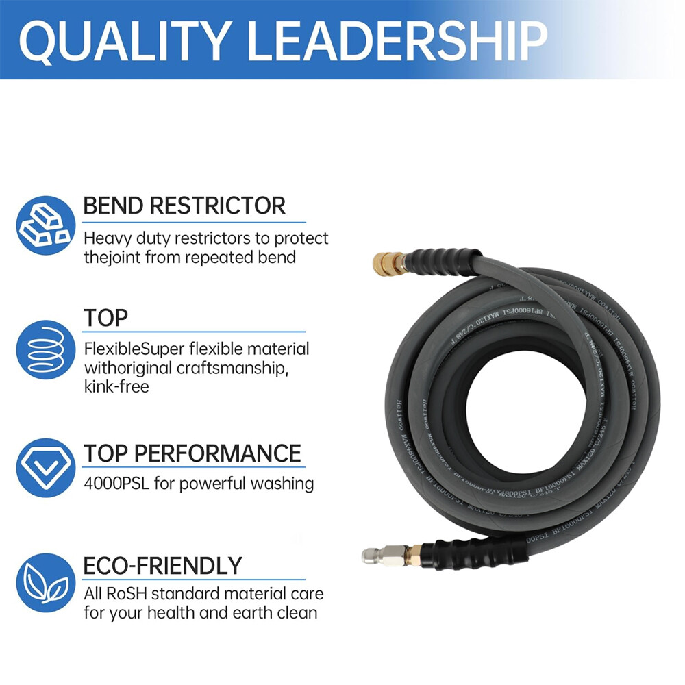 3/8″ 100ft Pressure Washer Hose 4000PSI Non-Marking Gray With Couplers Brand New