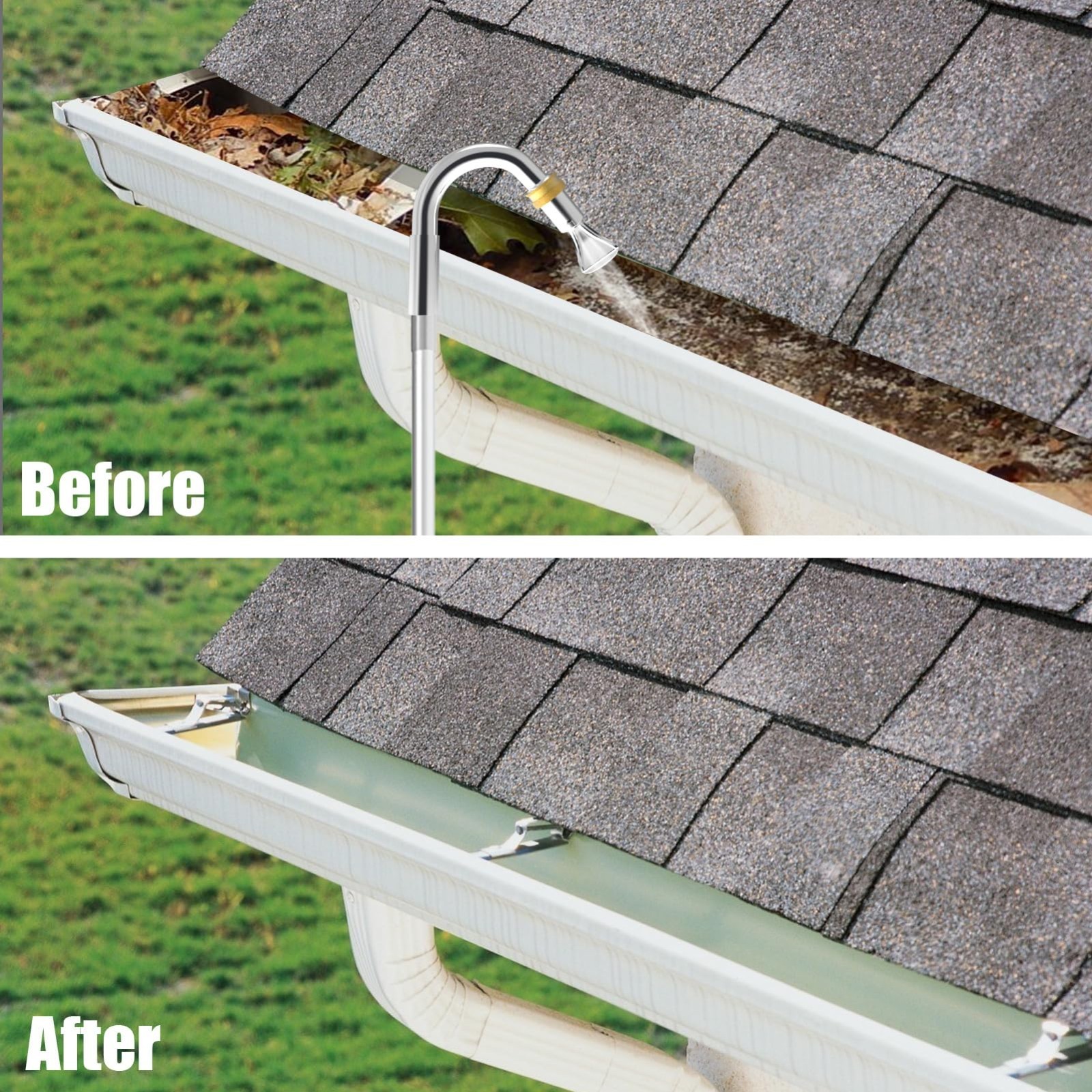 24FT Telescoping Gutter Cleaning Tool, 360° Metal Head Wand & Hose Adapter