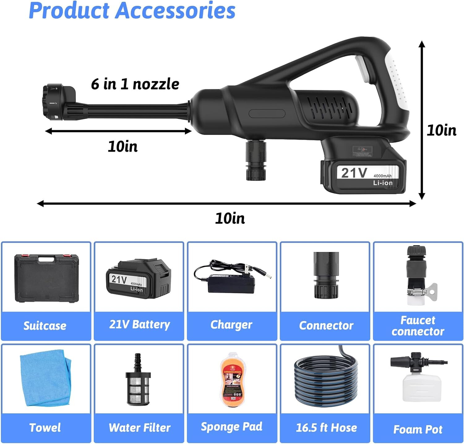 Cordless Pressure Washer, Portable Power Cleaner With 21V Battery & Charger