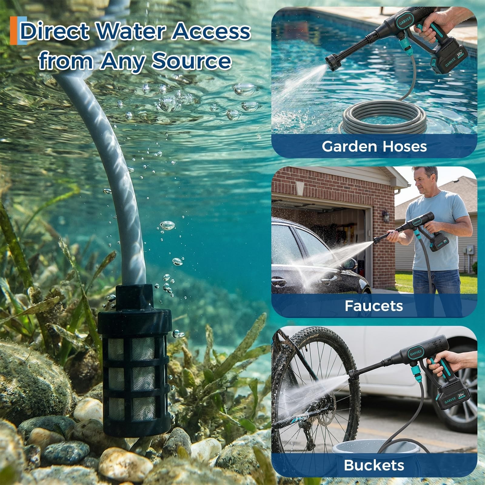 Garvee Portable Cordless Pressure Washer, 20V Battery Powered Handheld Washer