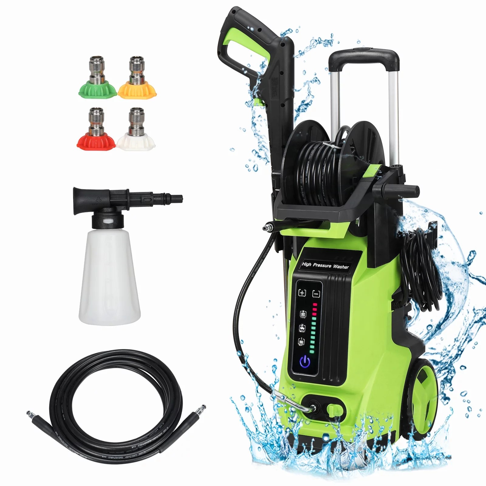 Electric High Pressure Washer 3800PSI Max with 4 Nozzles and Telescopic Handle