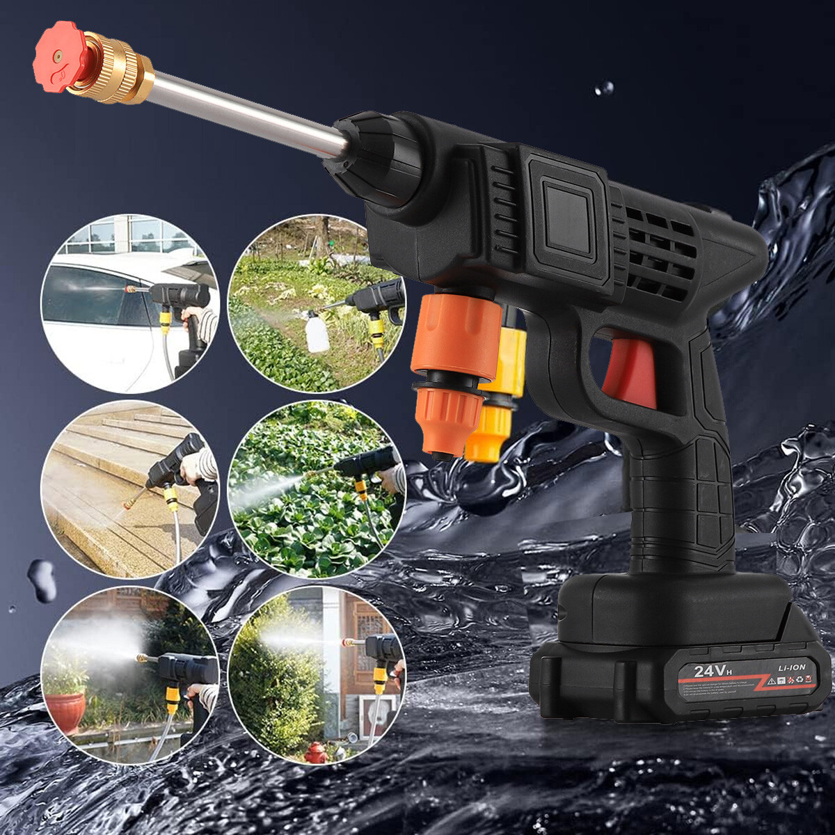 Cordless Electric High Pressure Water Spray Gun Portable Car Washer Cleaner Tool
