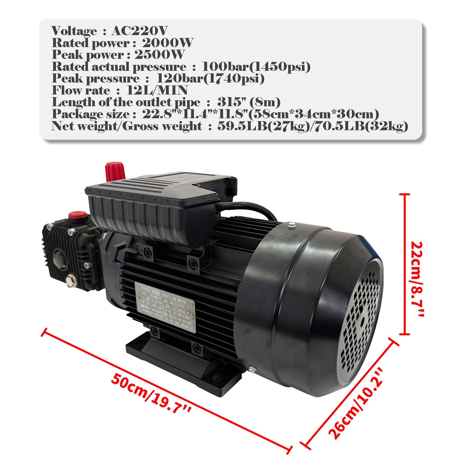 220V Fully Auto Cleaning Pump High-Pressure Car Washing Machine 12L/MIN