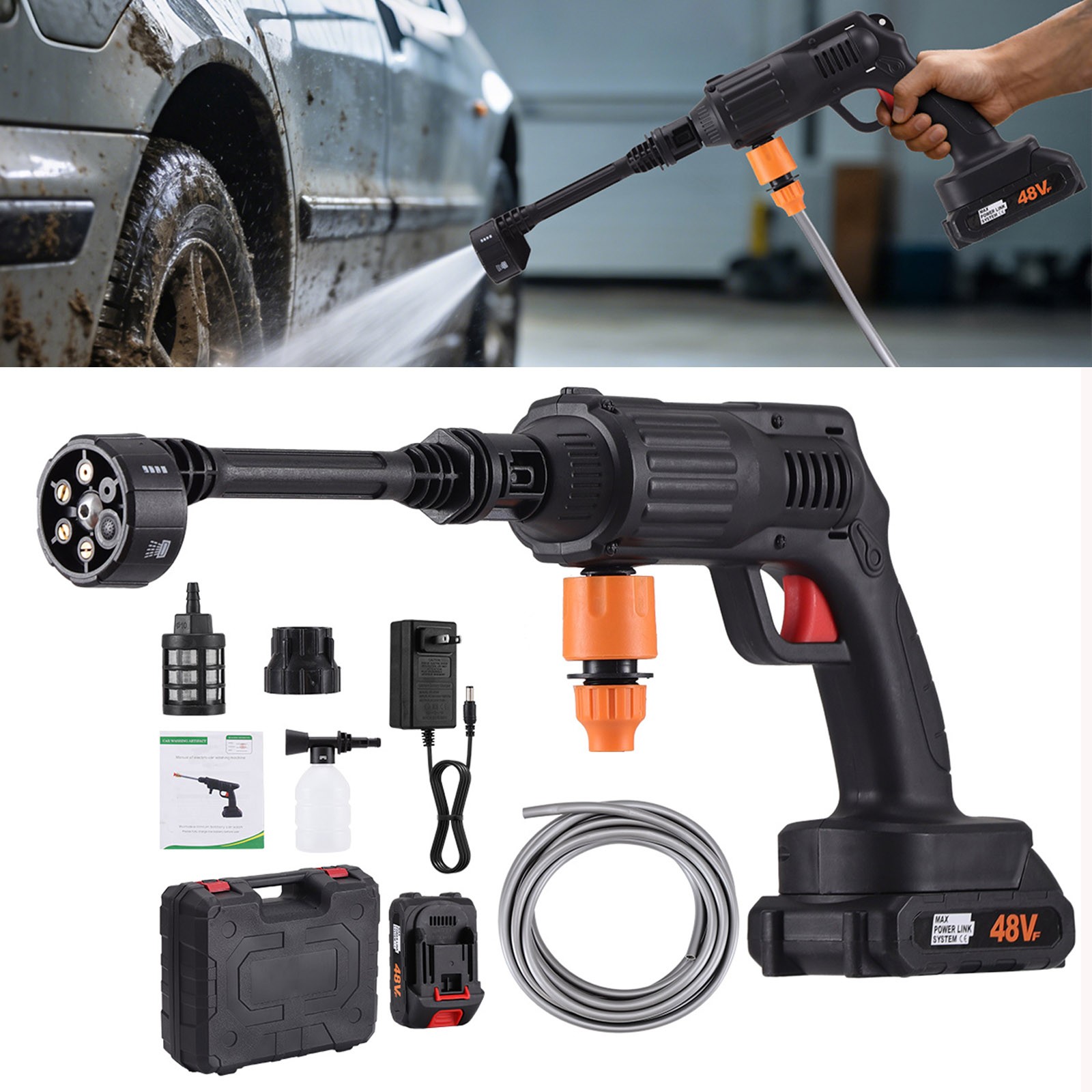 6-in-1 Car Washing Gun High Pressure Water Spray Nozzle Multifunctional Cleaning