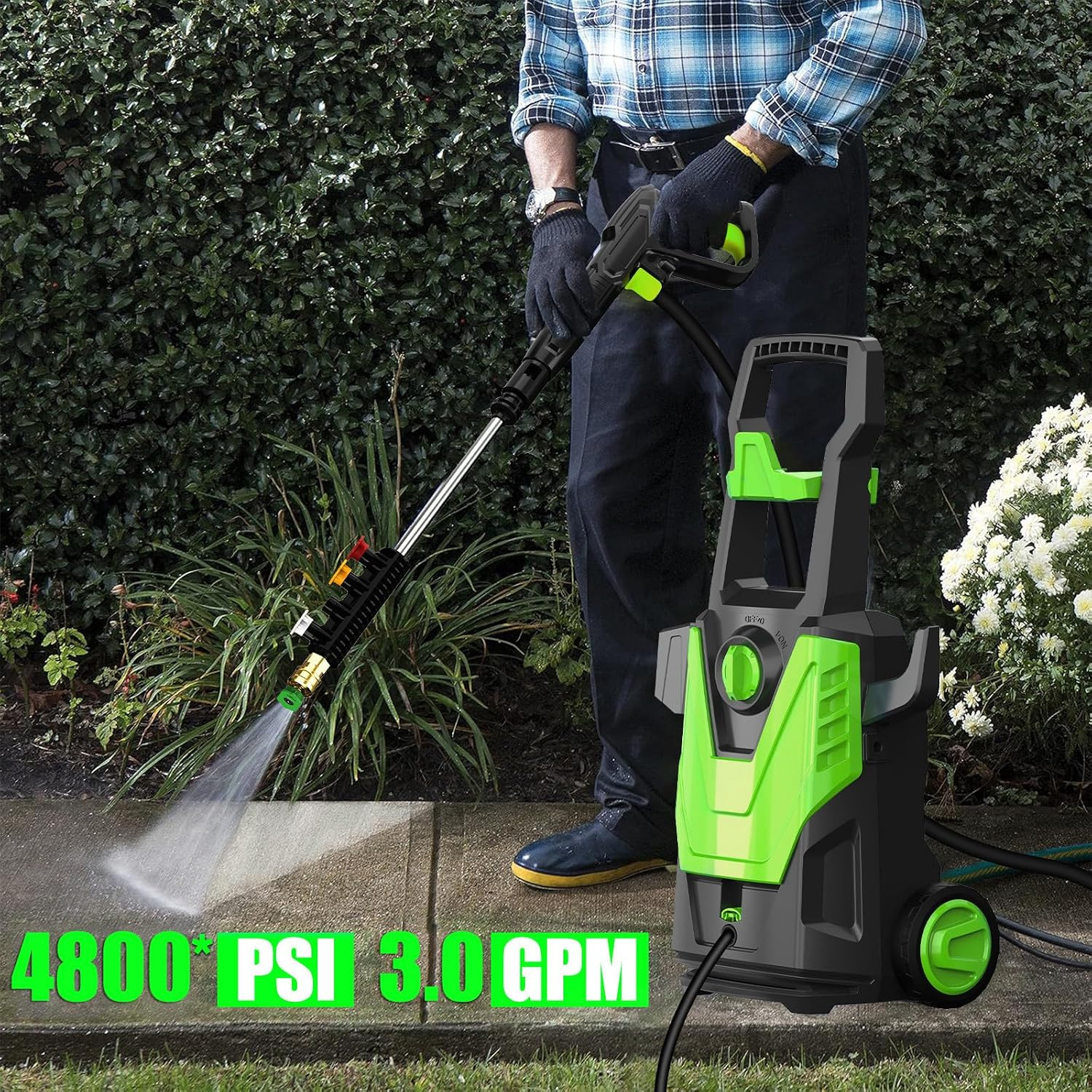 4800PSI Powerwasher with 20FT Hose, 35FT Cord, 4 Quick Nozzles, Foam Cannon for