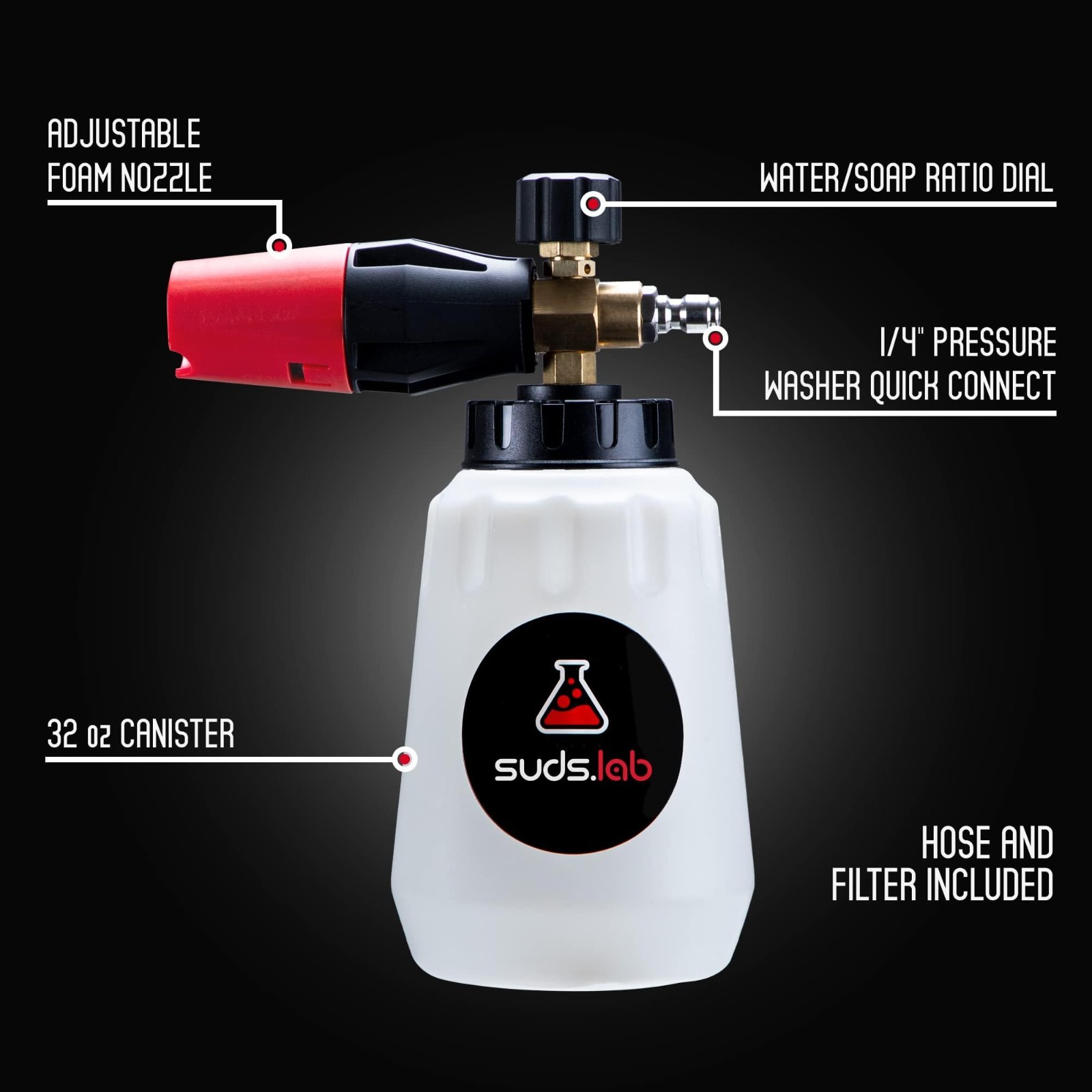 Professional Foam Cannon 32oz Canister, Adjustable Nozzle, Quick Connect, Car Wa