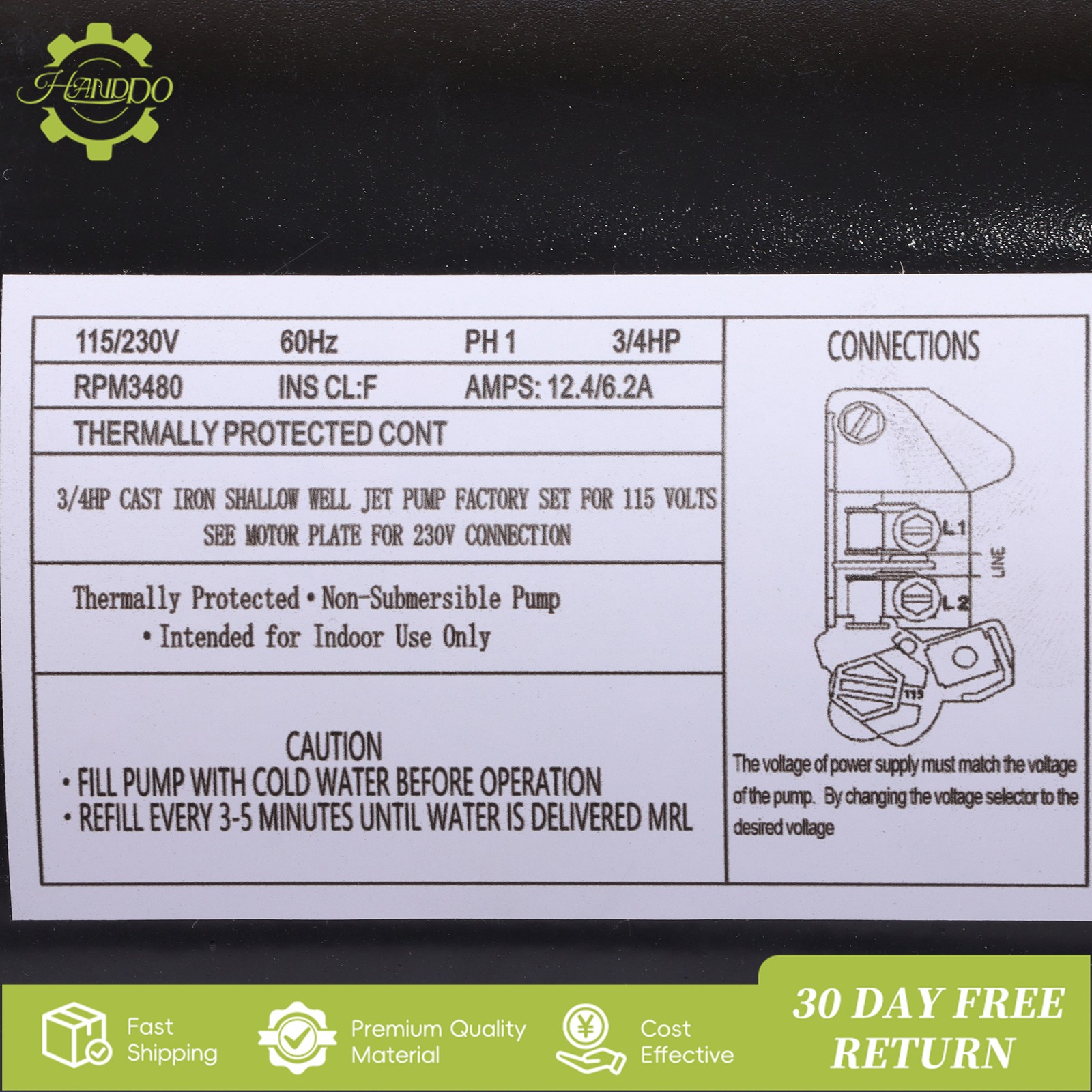 Shallow Well Jet Pump Cast Iron SWS75 3/4 HP 510 Gallons Per Hour 115/230V 1PH