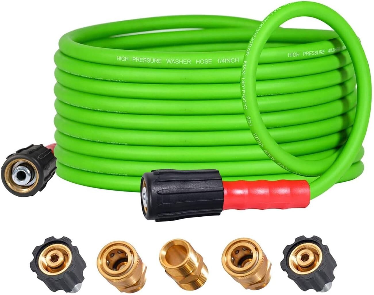 25FT Heavy-Duty Kink Resistant Pressure Washer Hose with Quick Connect Adapters
