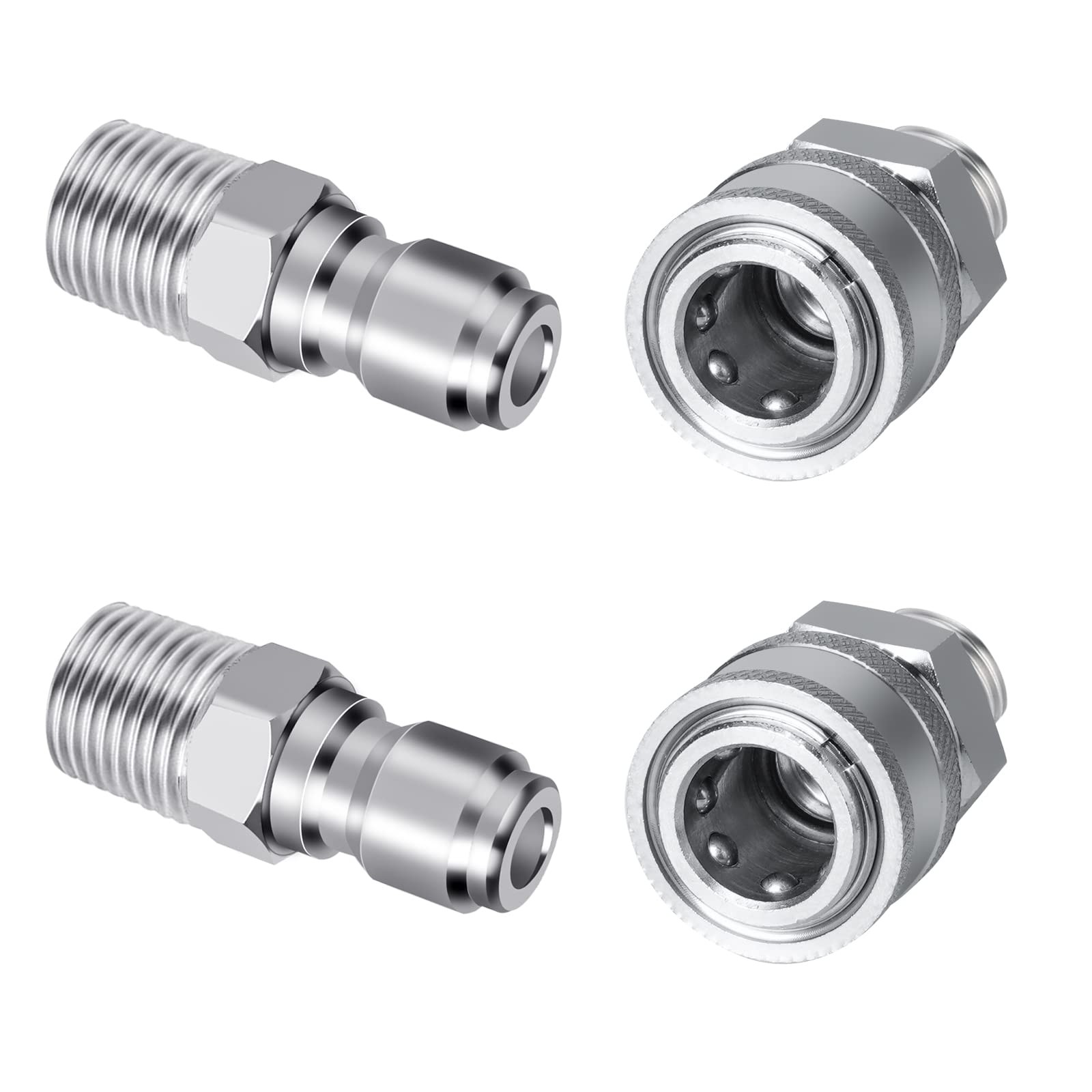 2 Sets NPT 3/8 Inch Stainless Steel Male Quick Connector Kit Male 3/8 In