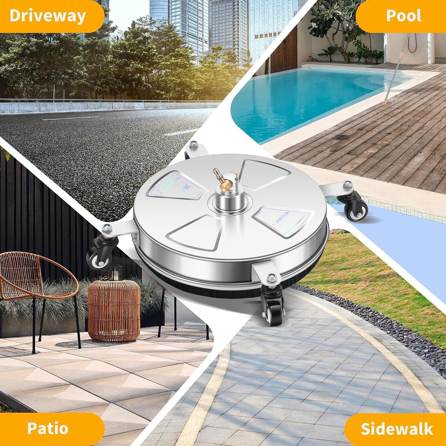 Effortless 16″ Pressure Washer Surface Cleaner with Dual Jets & Accessory Pack