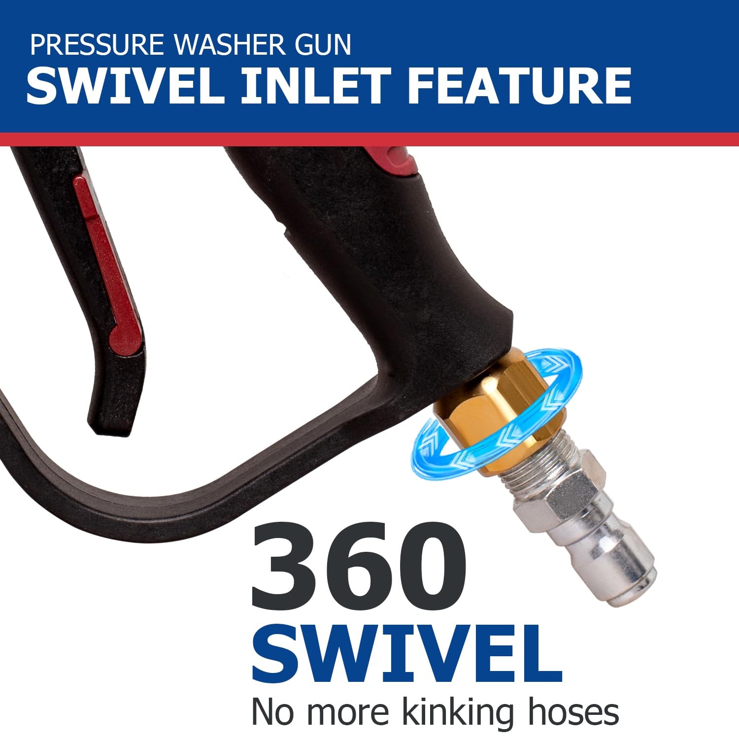 Short Pressure Washer Gun with Swivel – 3/8″ Inlet & 1/4″ Outlet Quick Connec…