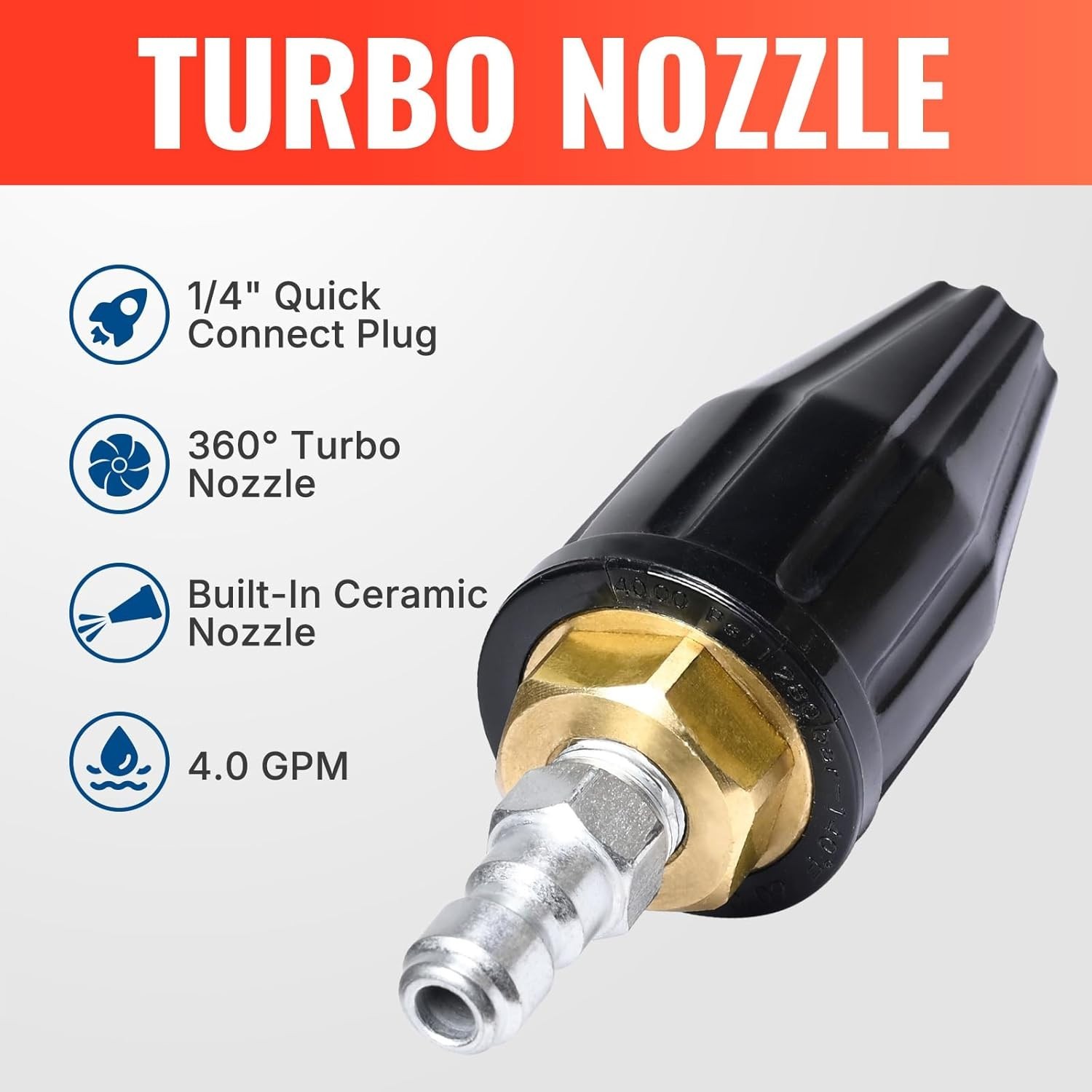Turbo Pressure Washer Nozzle – 4.0 GPM, 360° Spray for Superior Cleaning
