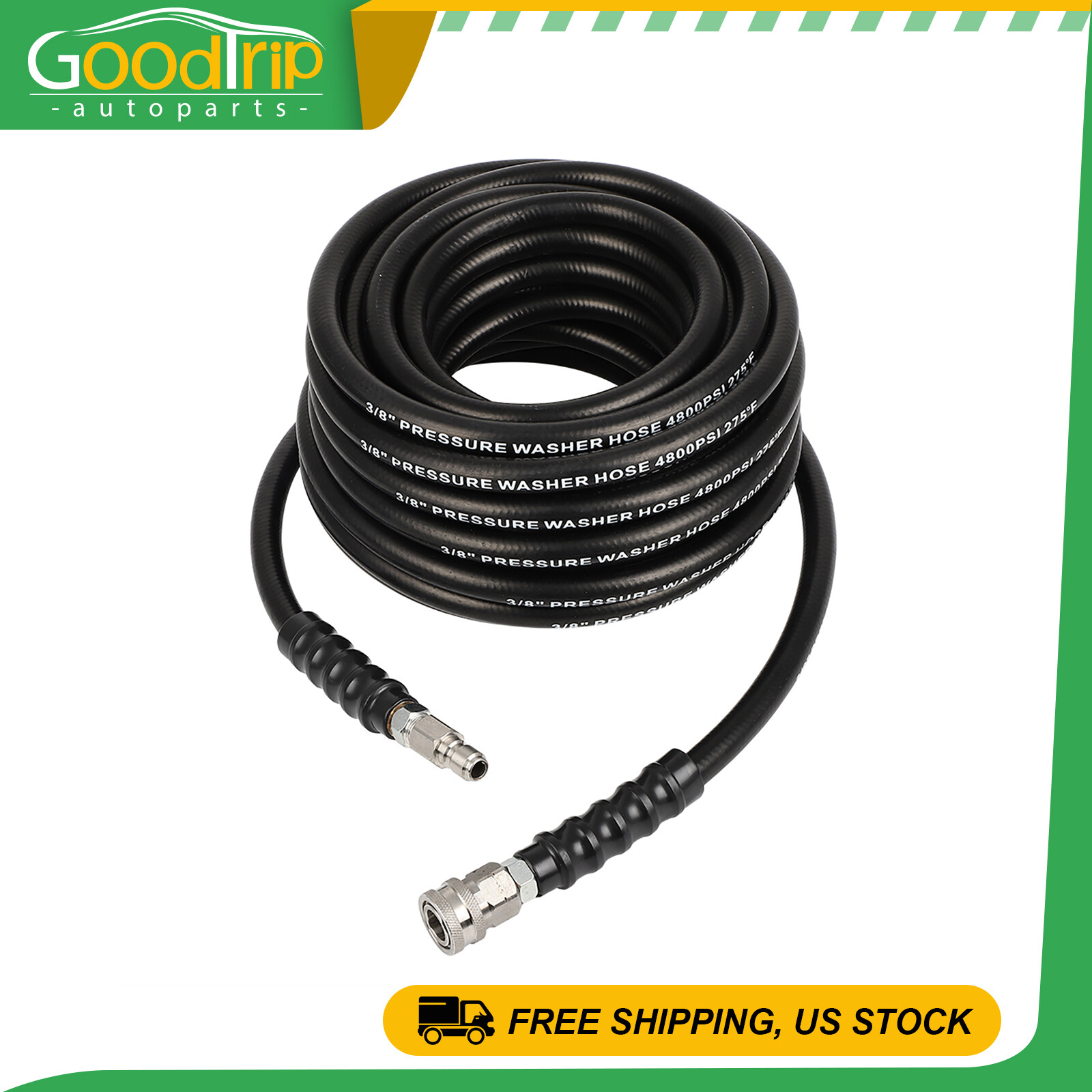 50FT x 3/8″ 5000 psi Hot High Pressure Washer Extension Hose Black Non-Marking