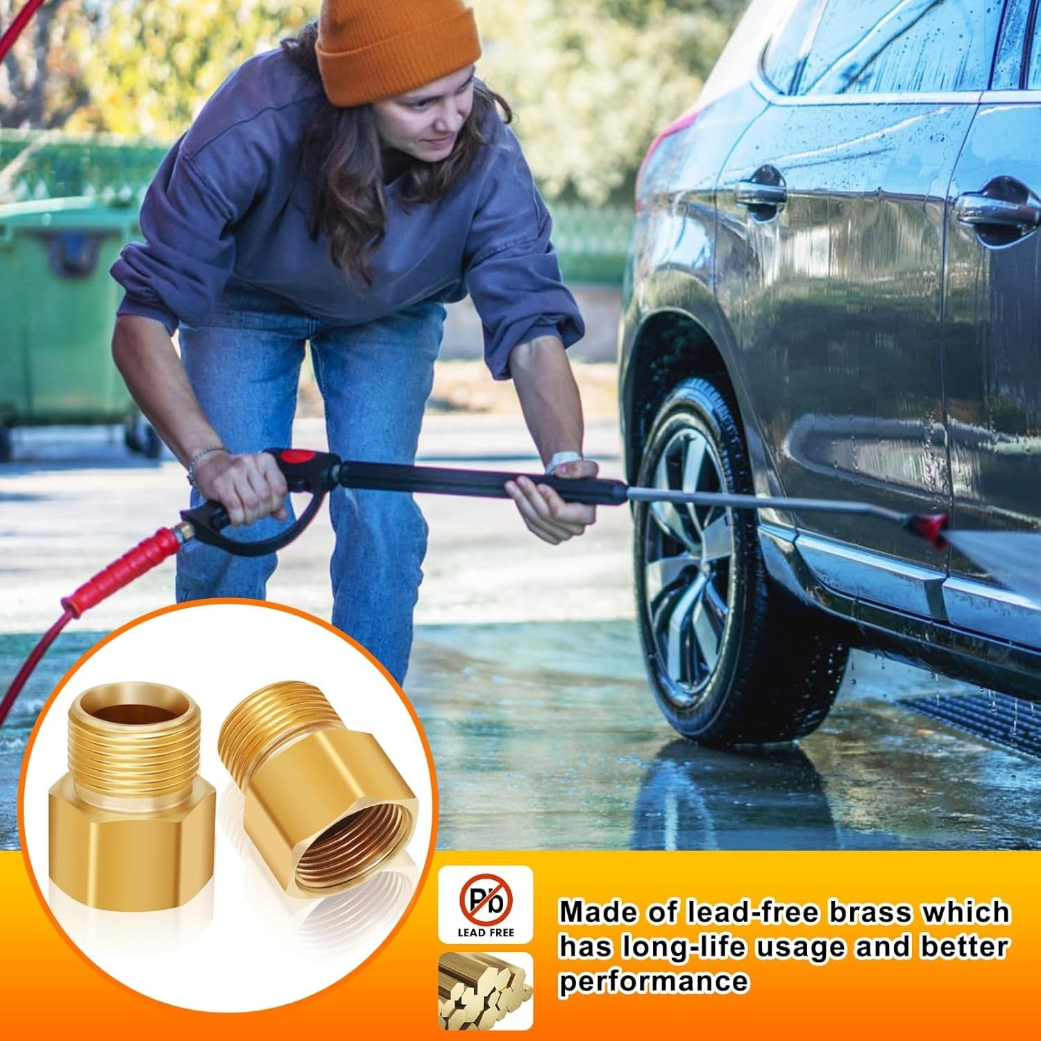 M22 High-Pressure Brass Washer Adapter – 4800 PSI M22-14 to M22-15 Conversion