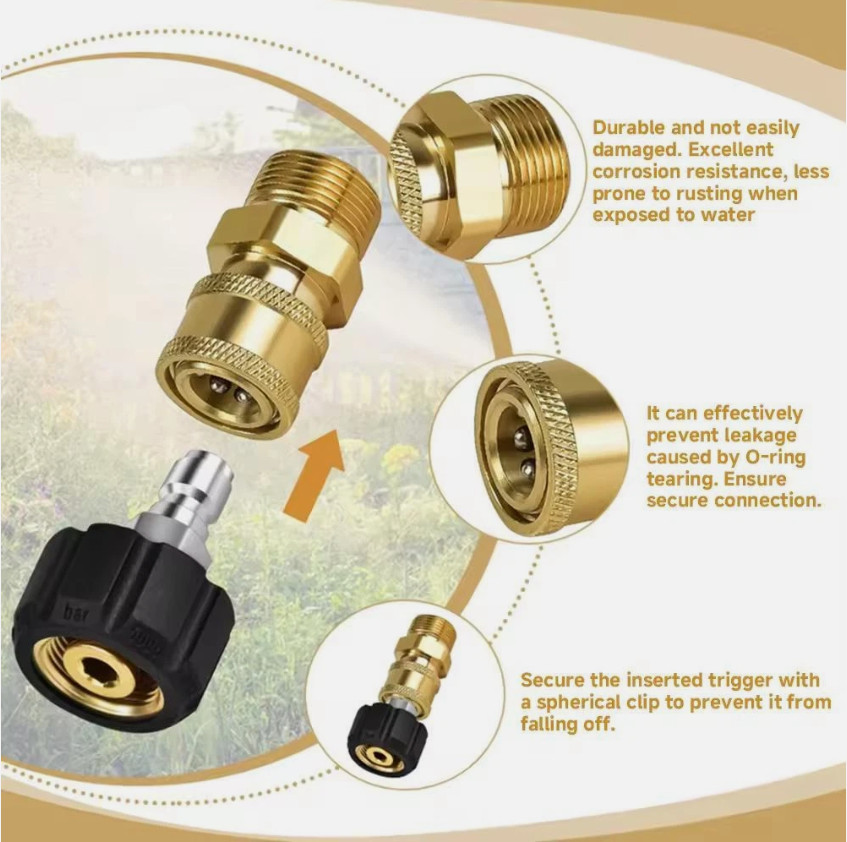 Pressure Washer Adapter Set, M22 (M22-14MM) to 3/8” Quick Connect (2 Pack)