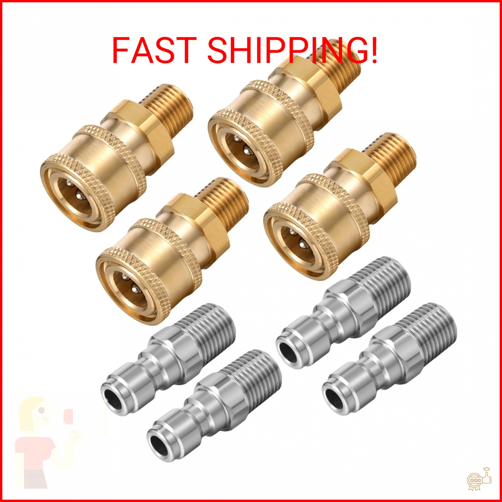 Shimeyao 4 Sets NPT 1/4 Inch Pressure Washer Coupler Quick Connect Plug Male Fem