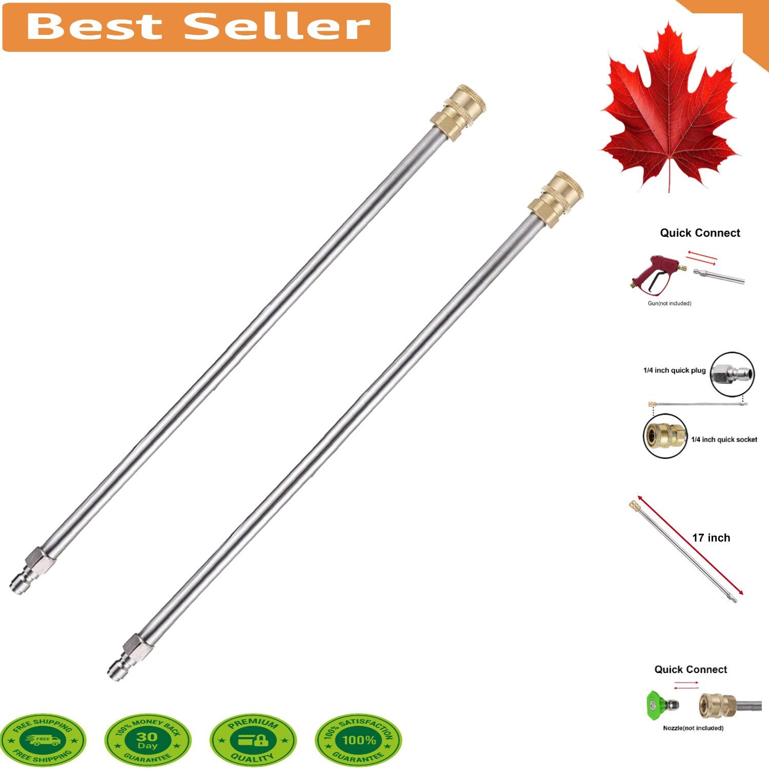 2 Pack Stainless Steel Quick Connect Pressure Washer Lance – 17 Inch, 4,000 PSI