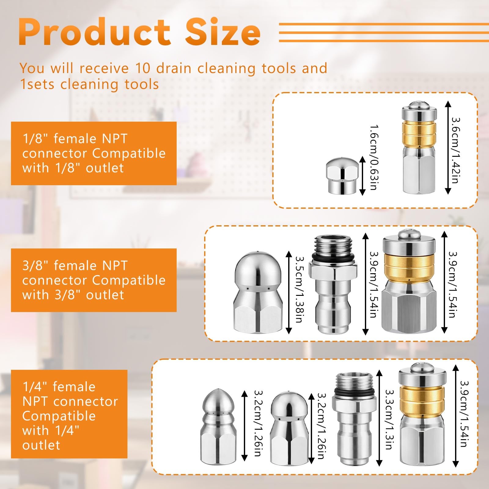 KongTiva 10 Pcs Sewer Jetter Nozzle Kit, Stainless Steel