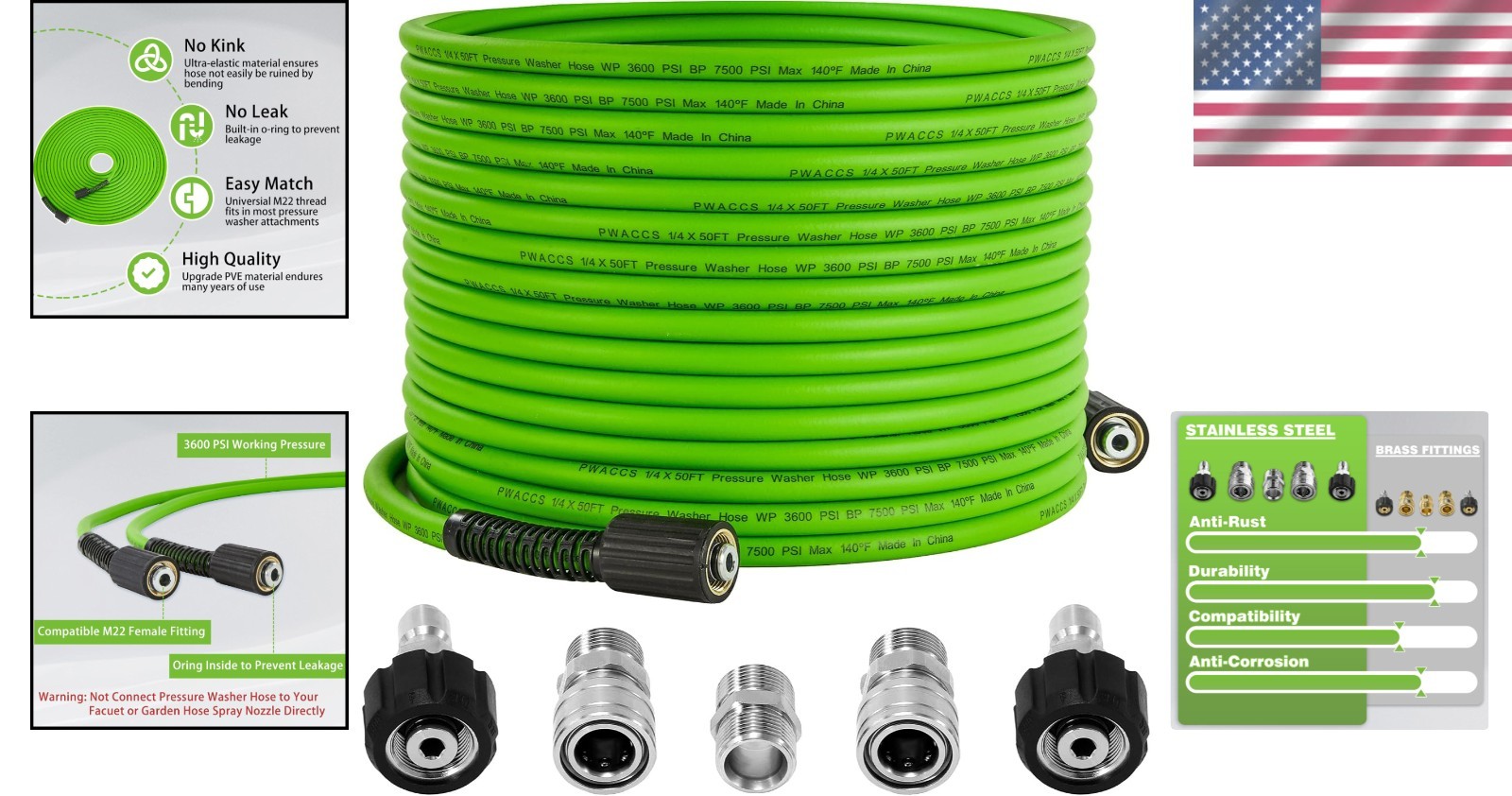 Lightweight Pressure Washer Hose Replacement, 3600 PSI