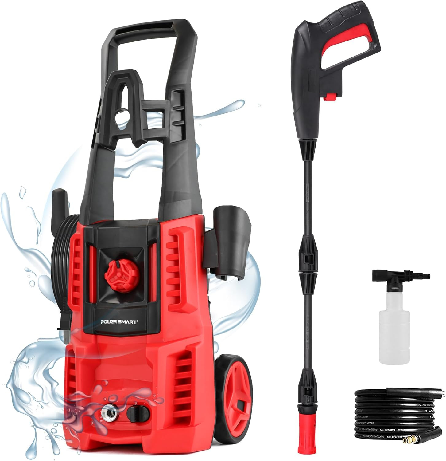 Upgraded Electric Pressure Washer, 1850 PSI Max,3.0 GPM, 5″ Wheels, 18M Cord/Hos